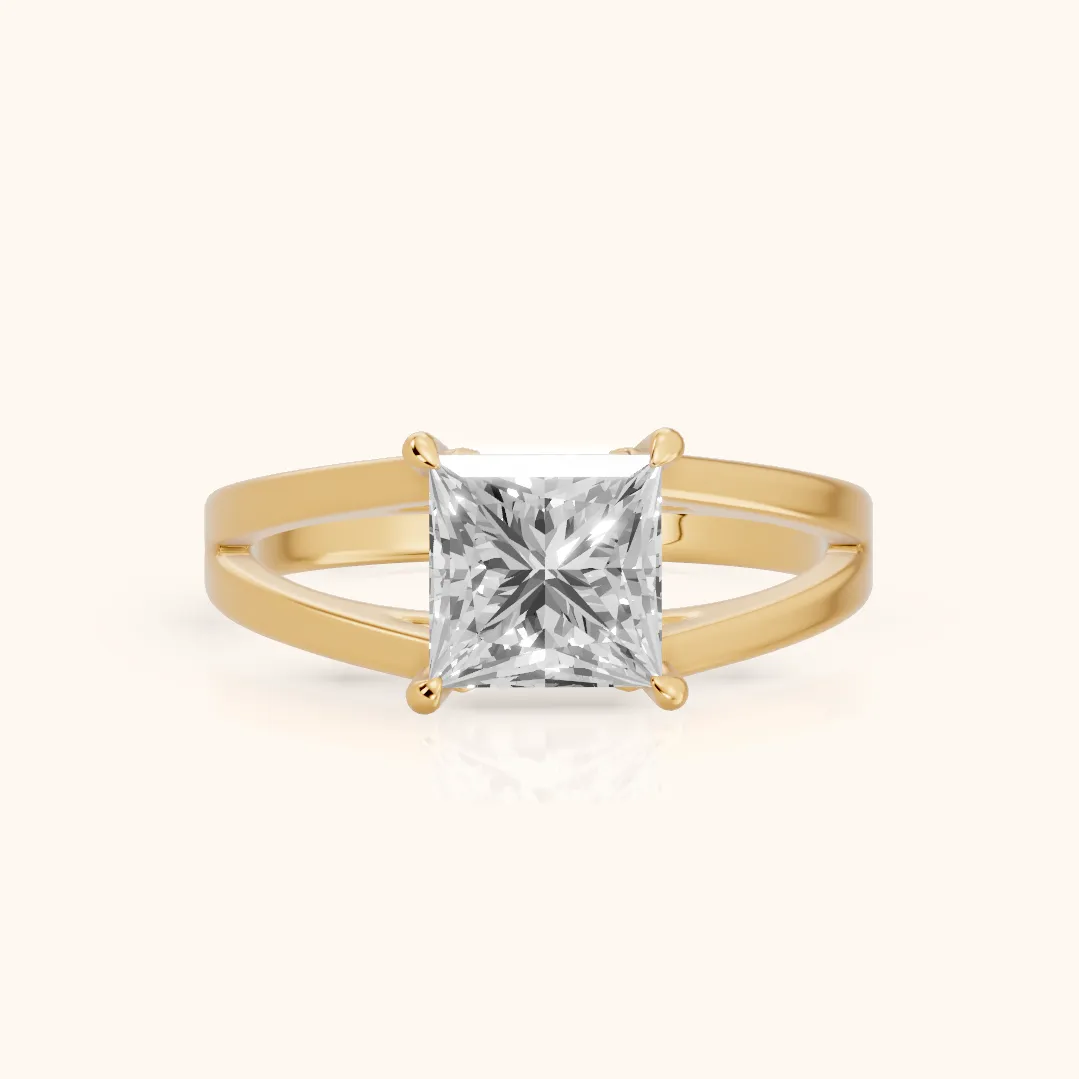 Giselle Solitaire Split Shank Princess Diamond Engagement Ring in Yellow Gold — view 2