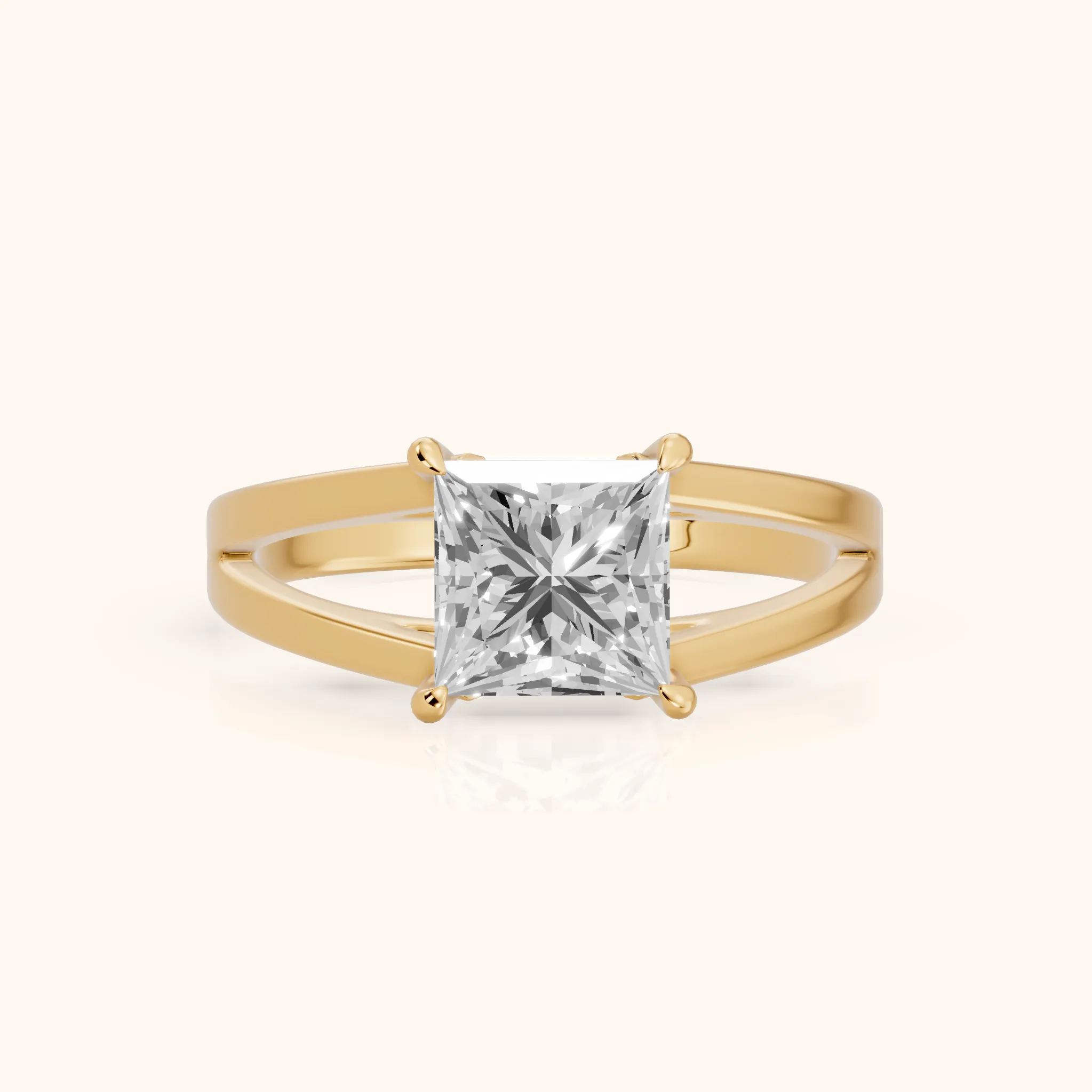 Giselle Solitaire Split Shank Princess Diamond Engagement Ring in Yellow Gold — view 1
