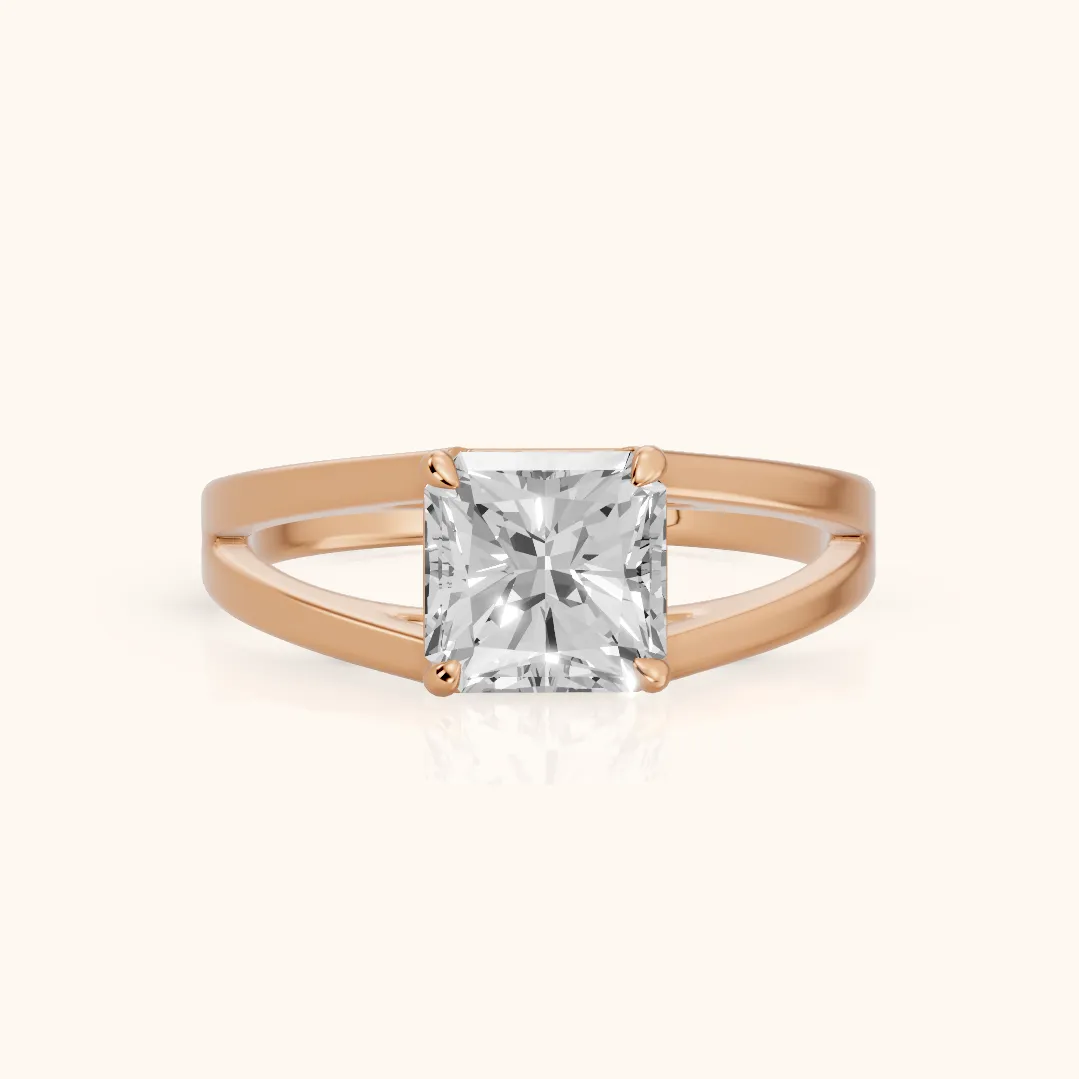 Giselle Solitaire Split Shank Radiant Diamond Engagement Ring in Rose Gold — view 2