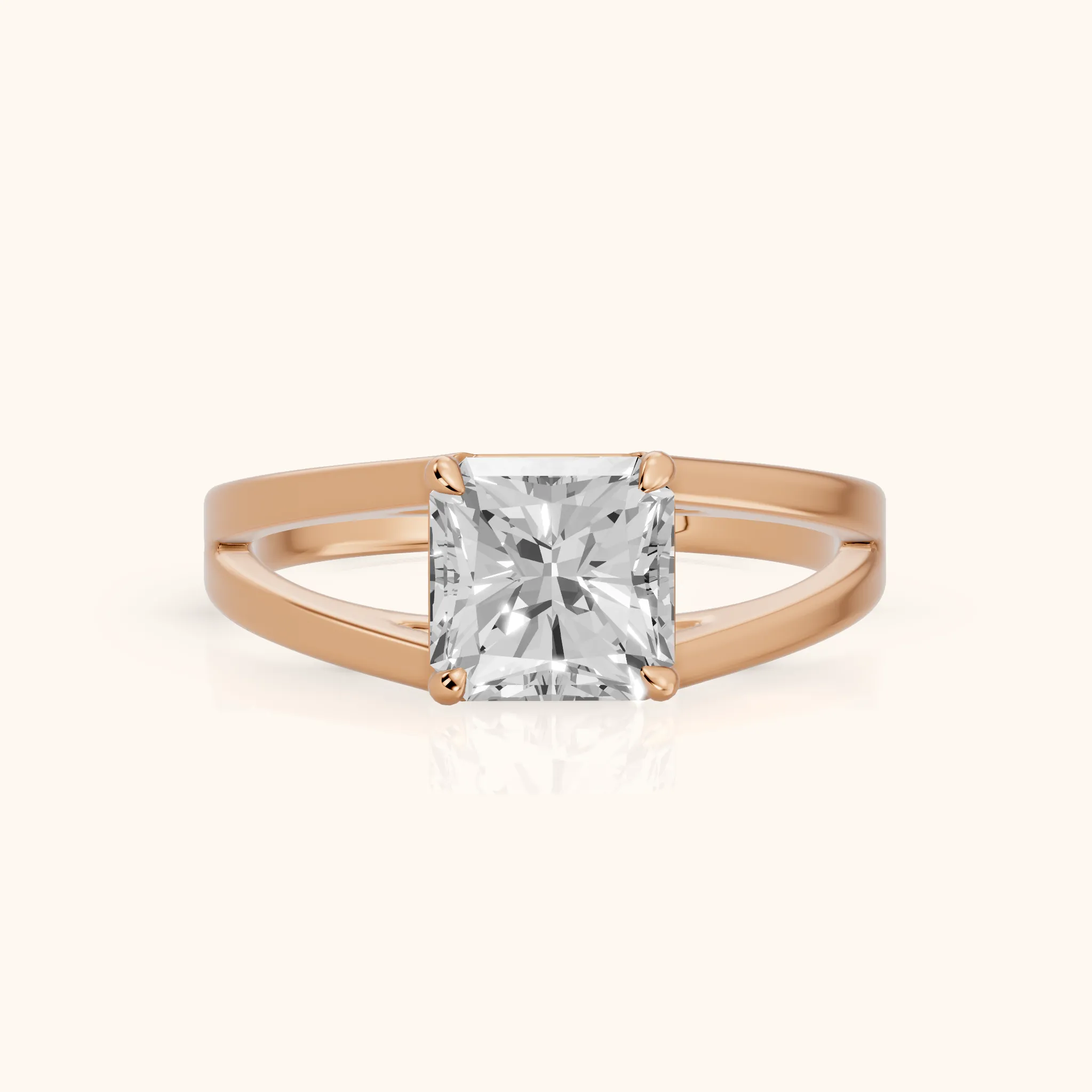 Giselle Solitaire Split Shank Radiant Diamond Engagement Ring in Rose Gold — view 1