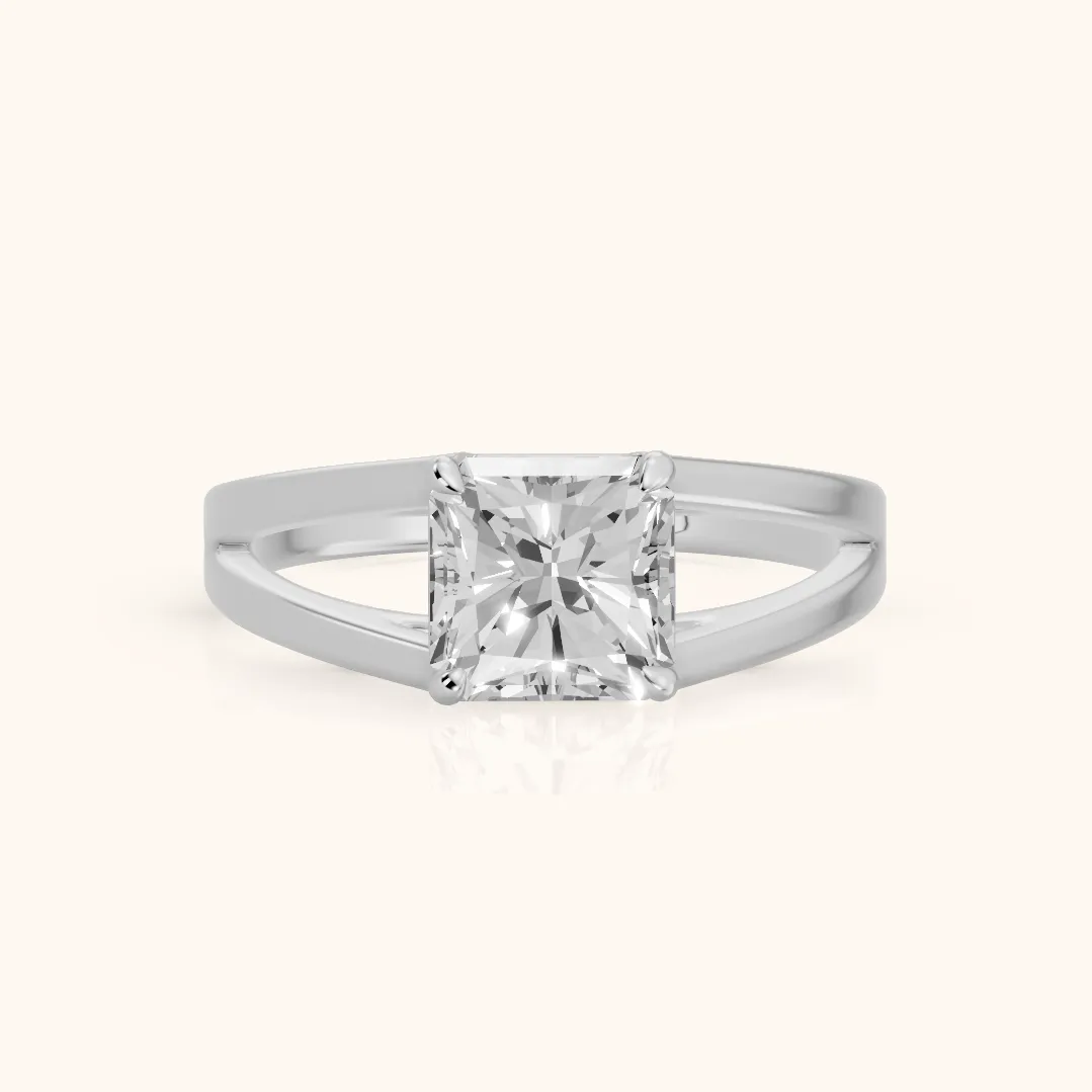 Giselle Solitaire Split Shank Radiant Diamond Engagement Ring in Silver — view 2