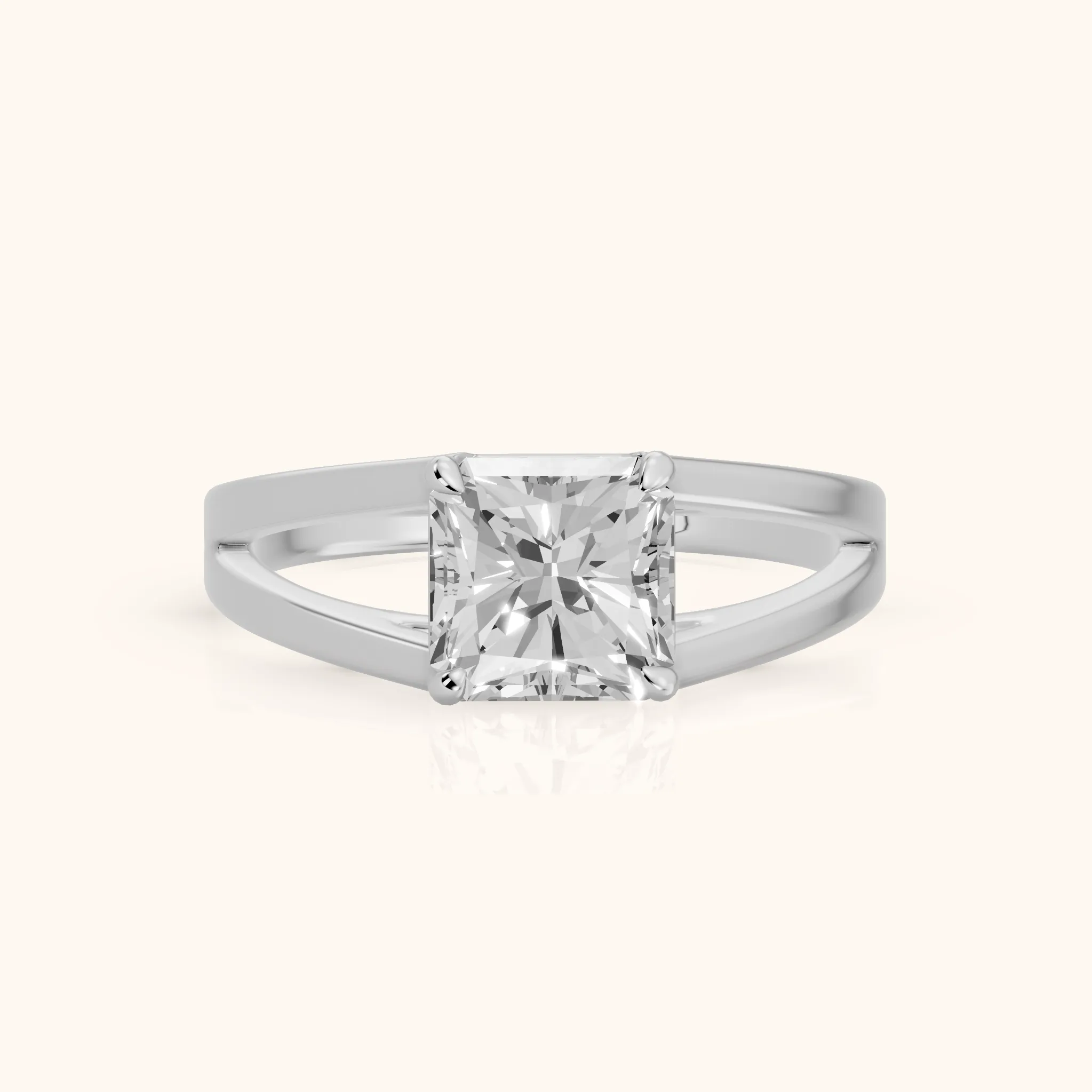 Giselle Solitaire Split Shank Radiant Diamond Engagement Ring in Silver — view 1