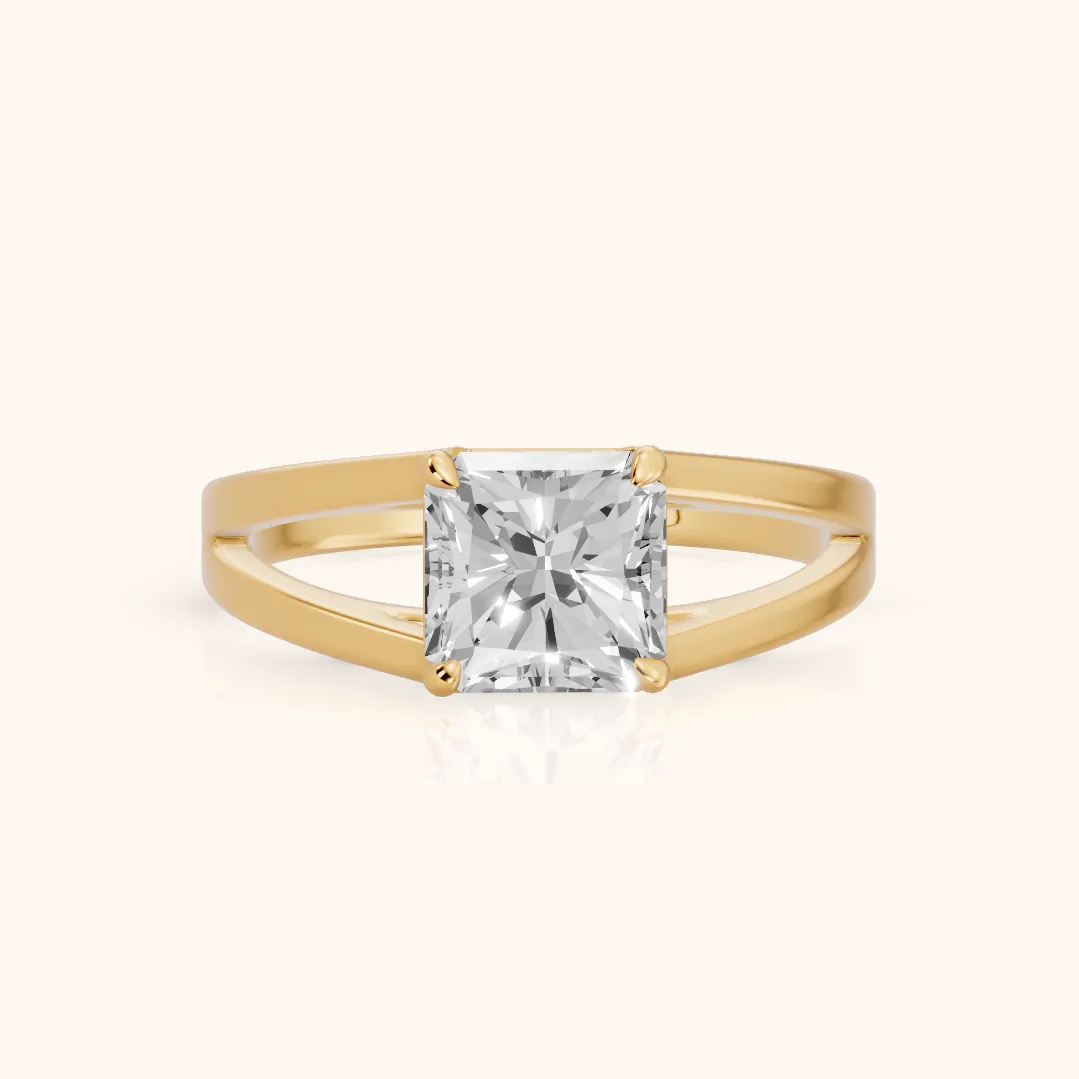 Giselle Solitaire Split Shank Radiant Diamond Engagement Ring in Yellow Gold — view 2
