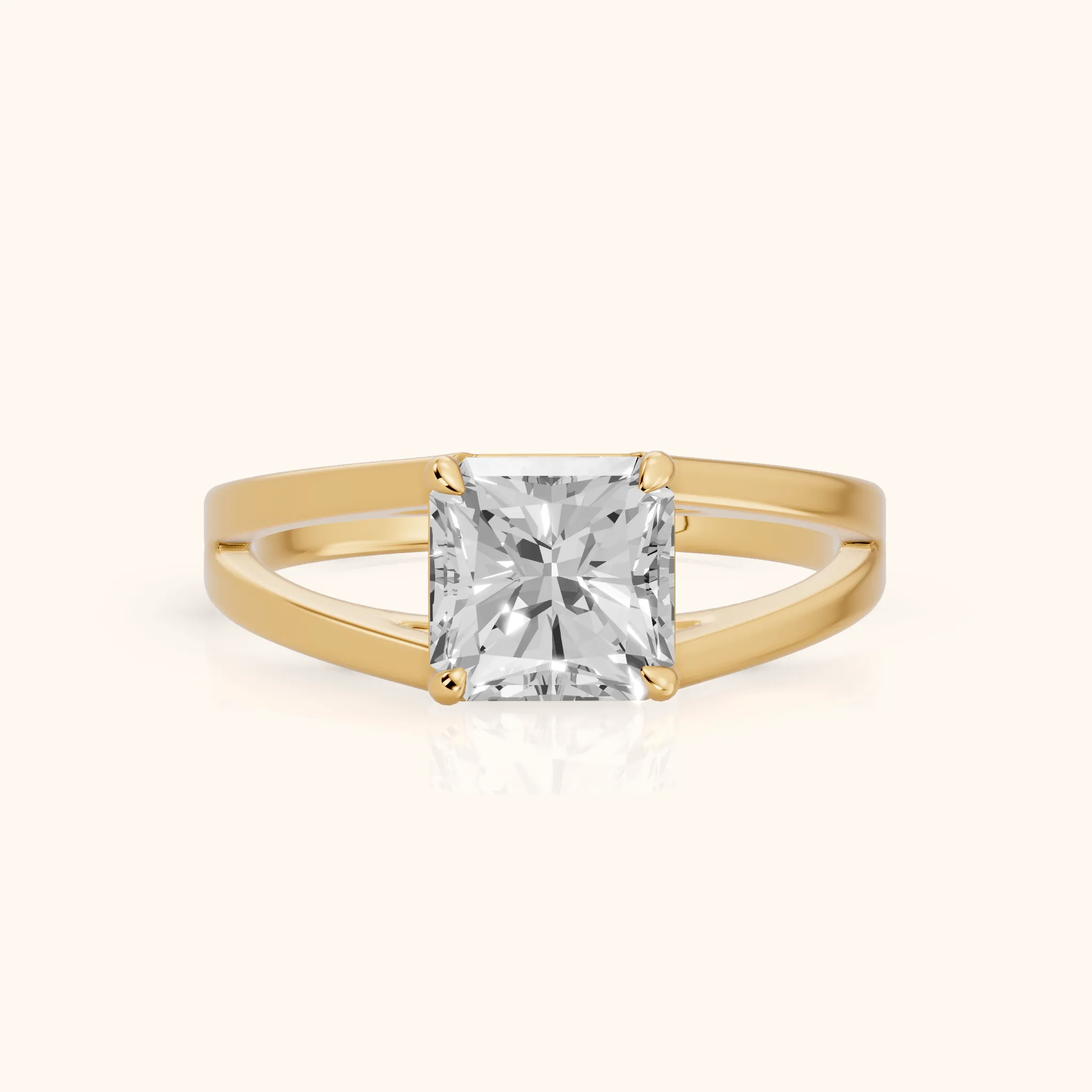 Giselle Solitaire Split Shank Radiant Diamond Engagement Ring in Yellow Gold — view 1