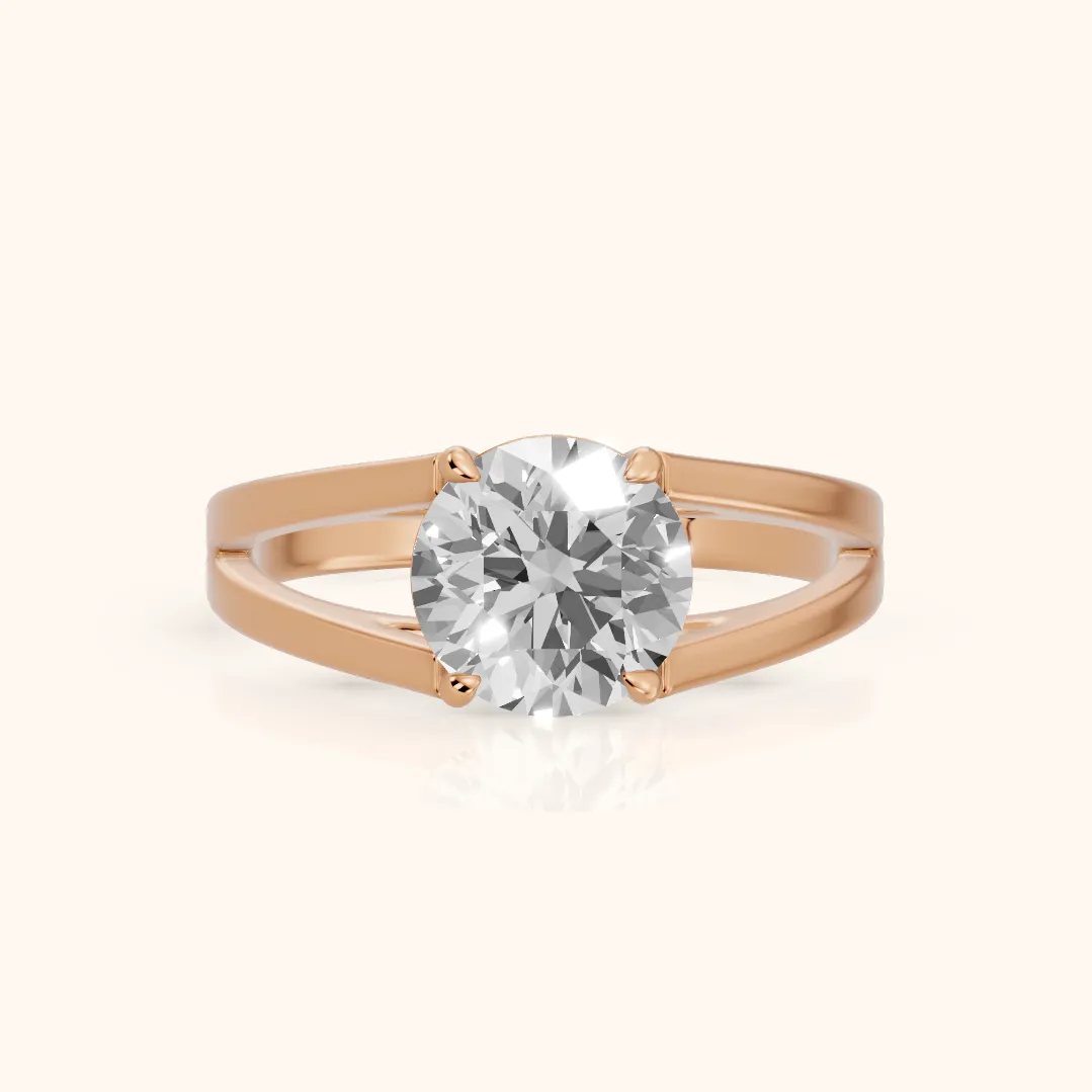 Giselle Solitaire Split Shank Round Diamond Engagement Ring in Rose Gold — view 2
