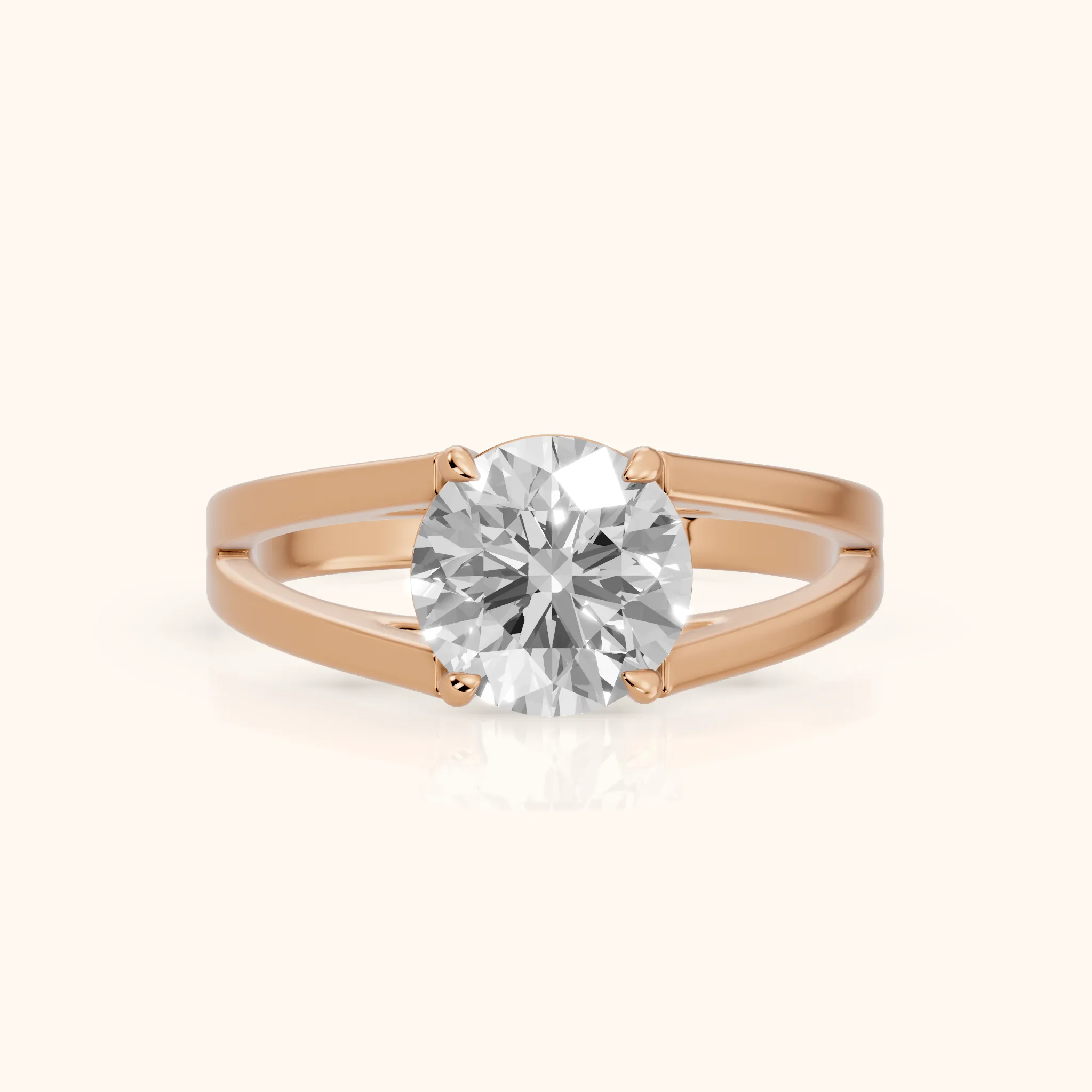 Giselle Solitaire Split Shank Round Diamond Engagement Ring in Rose Gold — view 1
