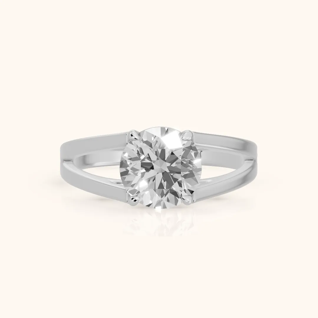 Giselle Solitaire Split Shank Round Diamond Engagement Ring in Silver — view 2