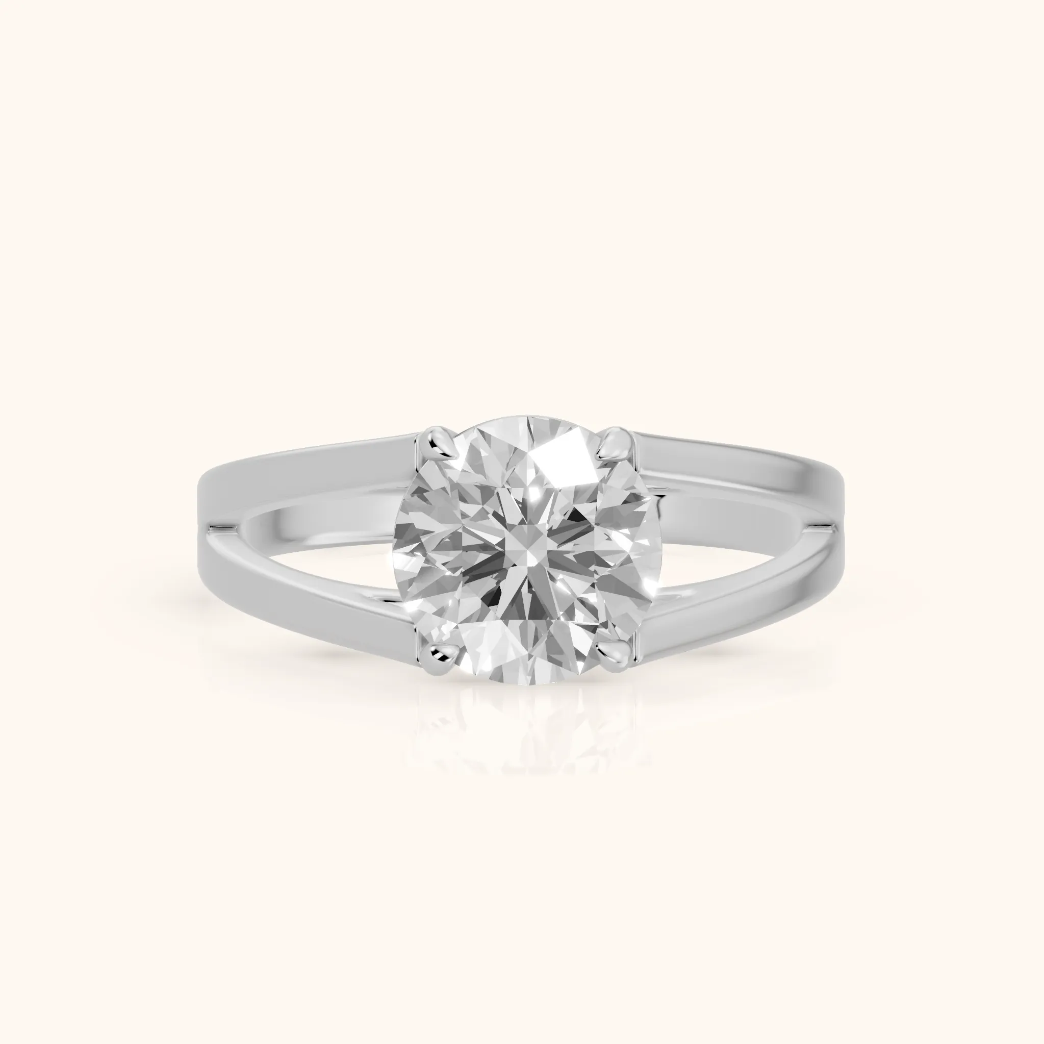 Giselle Solitaire Split Shank Round Diamond Engagement Ring in White Gold — view 1