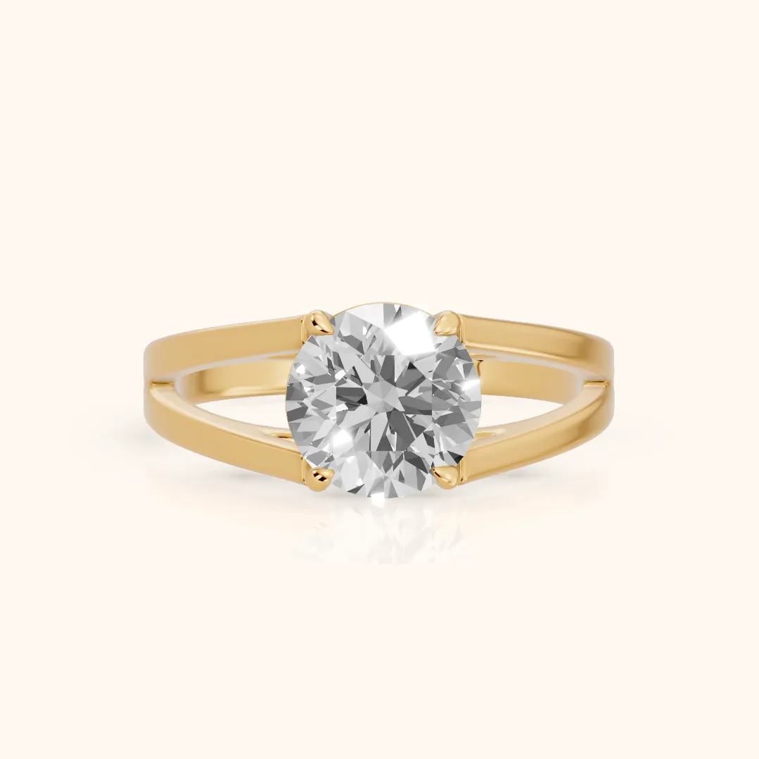 Giselle Solitaire Split Shank Round Diamond Engagement Ring in Yellow Gold — view 2