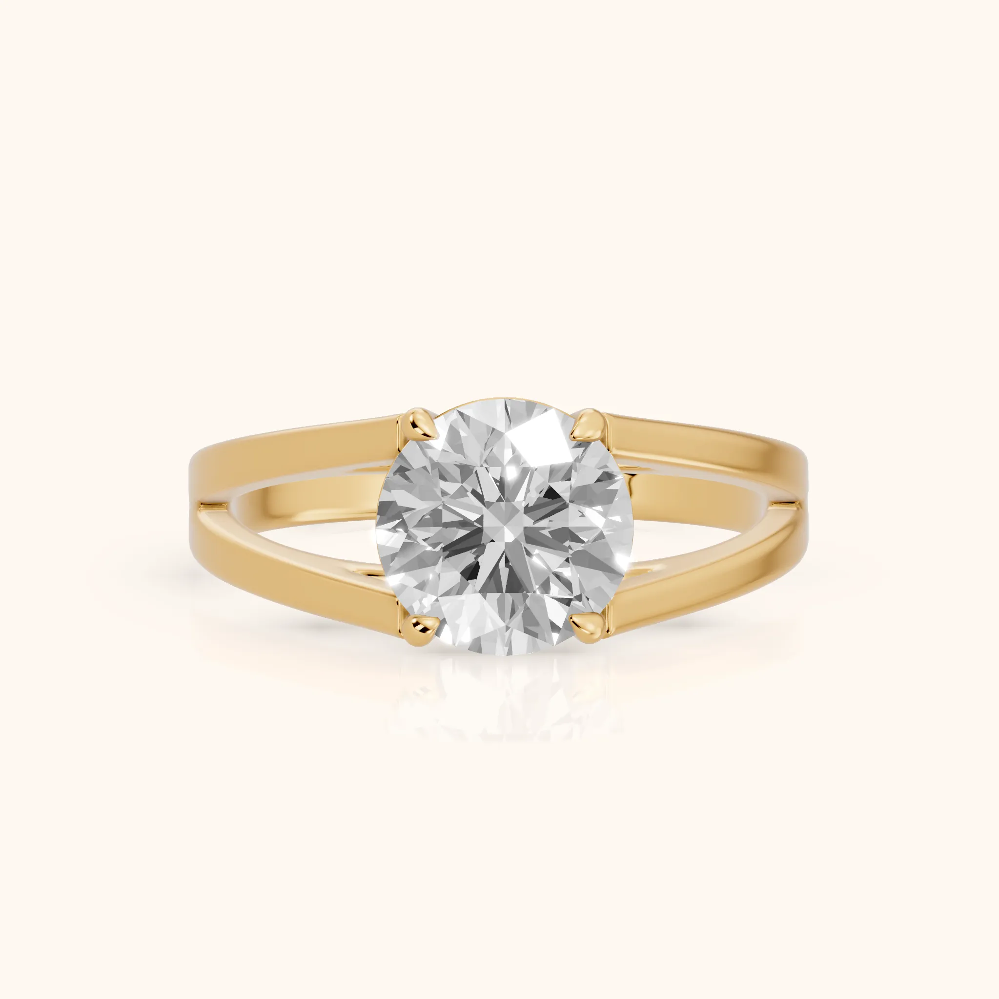 Giselle Solitaire Split Shank Round Diamond Engagement Ring in Yellow Gold — view 1