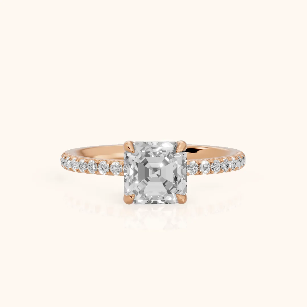 Ione Solitaire Pavé Asscher Diamond Engagement Ring in Rose Gold — view 2