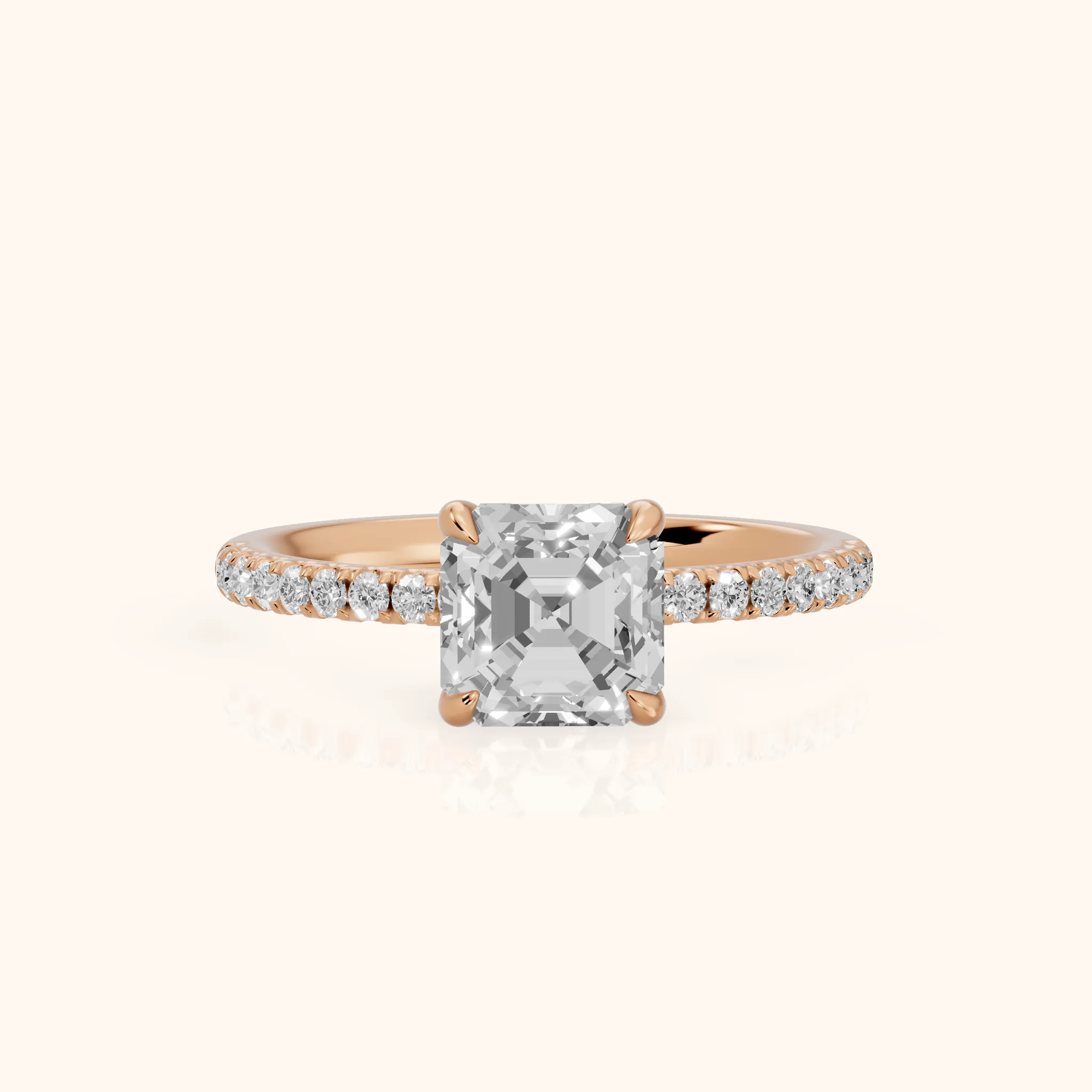 Ione Solitaire Pavé Asscher Diamond Engagement Ring in Rose Gold — view 1