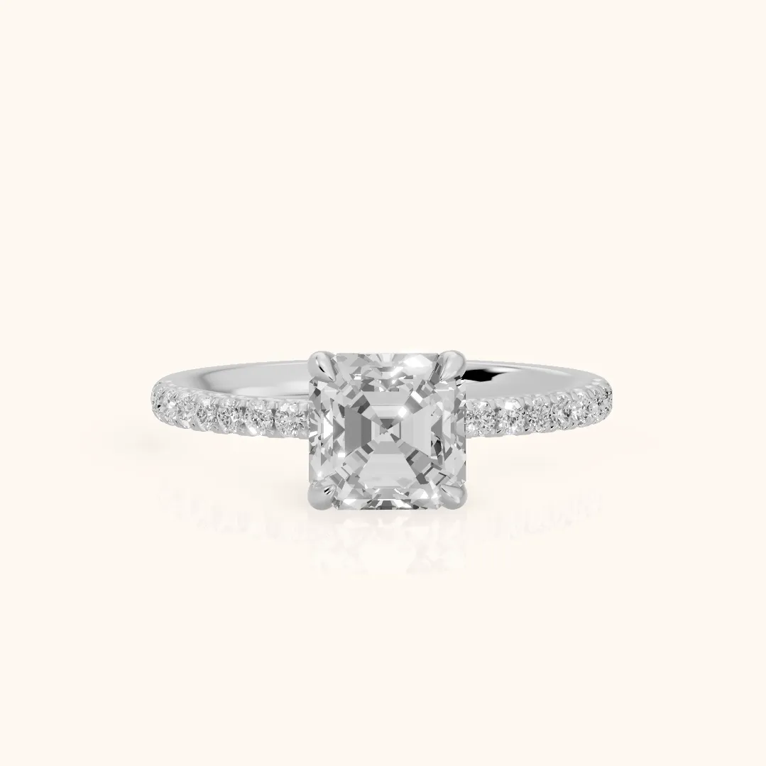 Ione Solitaire Pavé Asscher Diamond Engagement Ring in Silver — view 2