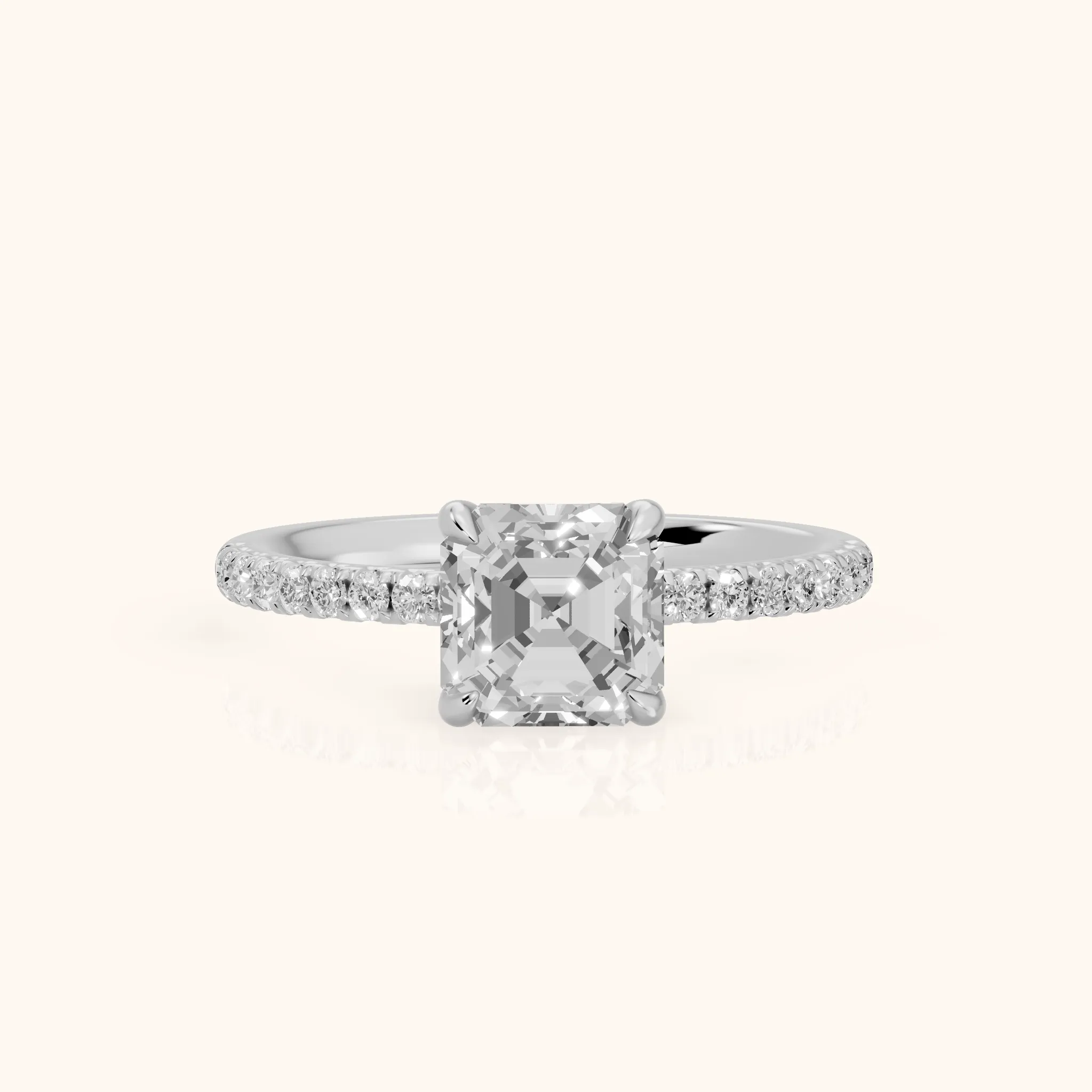 Ione Solitaire Pavé Asscher Diamond Engagement Ring in Silver — view 1
