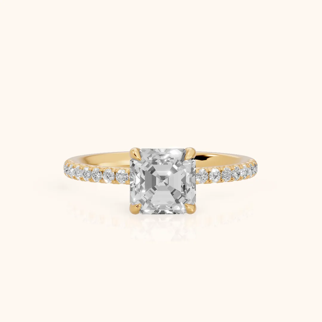 Ione Solitaire Pavé Asscher Diamond Engagement Ring in Yellow Gold — view 2