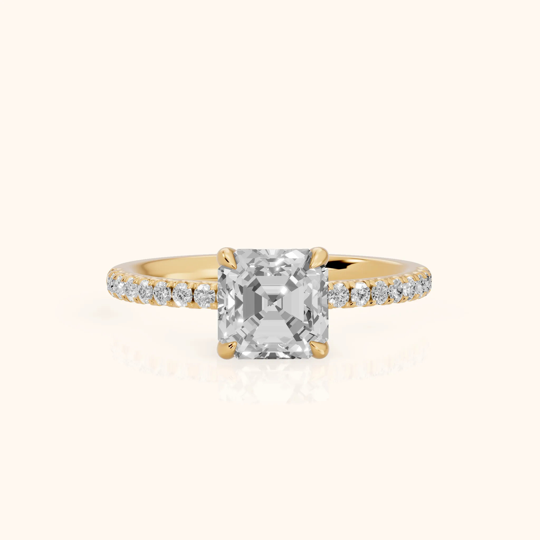 Ione Solitaire Pavé Asscher Diamond Engagement Ring in Yellow Gold — view 1
