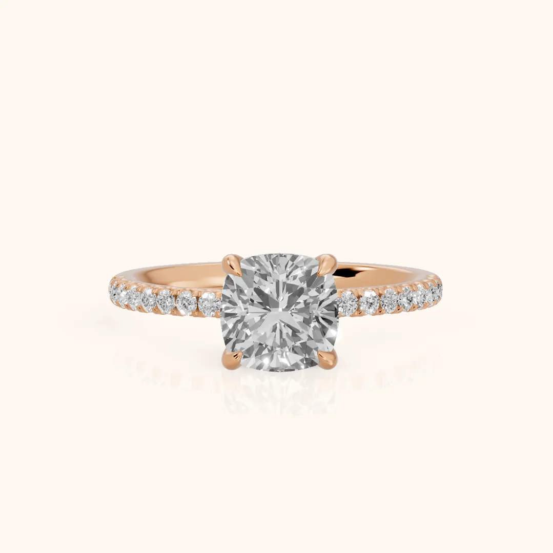 Ione Solitaire Pavé Cushion Diamond Engagement Ring in Rose Gold — view 2