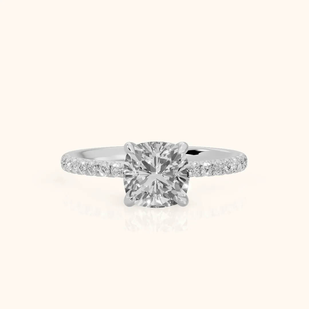 Ione Solitaire Pavé Cushion Diamond Engagement Ring in Silver — view 2