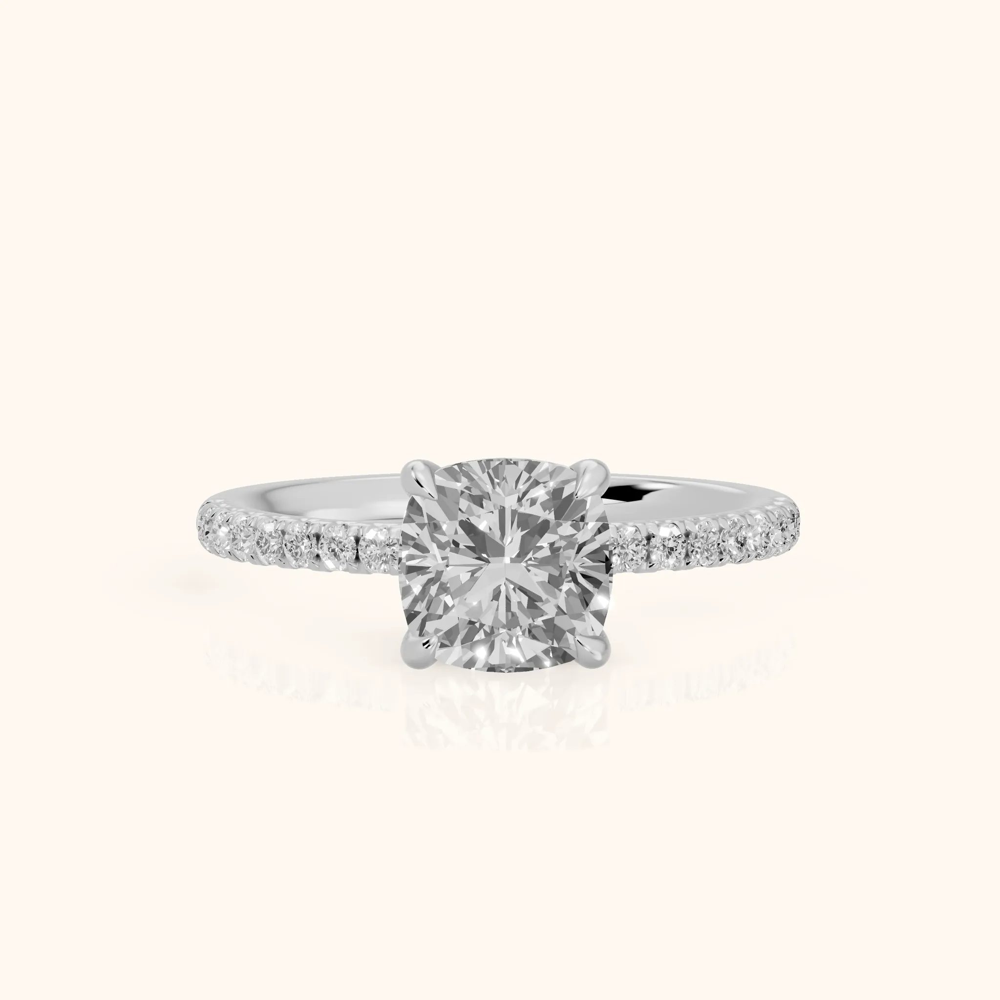 Ione Solitaire Pavé Cushion Diamond Engagement Ring in Silver — view 1