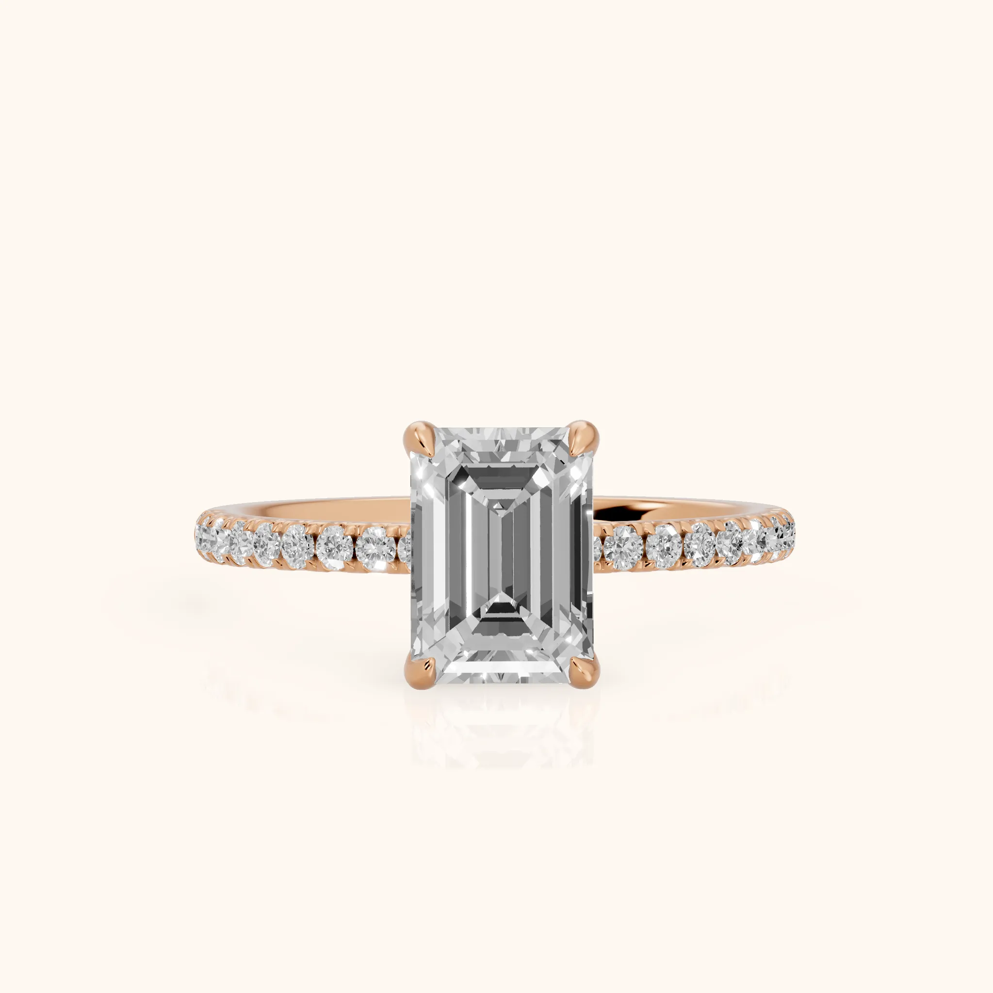 Ione Solitaire Pavé Emerald Diamond Engagement Ring in Rose Gold — view 1