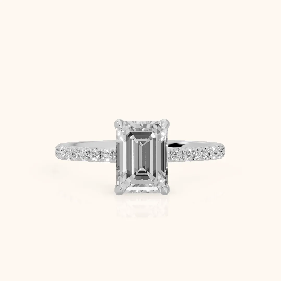 Ione Solitaire Pavé Emerald Diamond Engagement Ring in Platinum — view 2