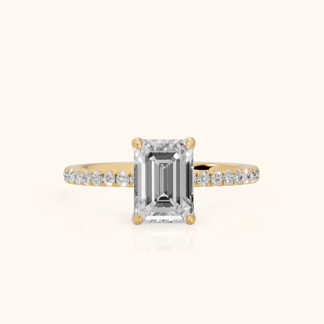 Ione Solitaire Pavé Emerald Diamond Engagement Ring in Yellow Gold — view 2