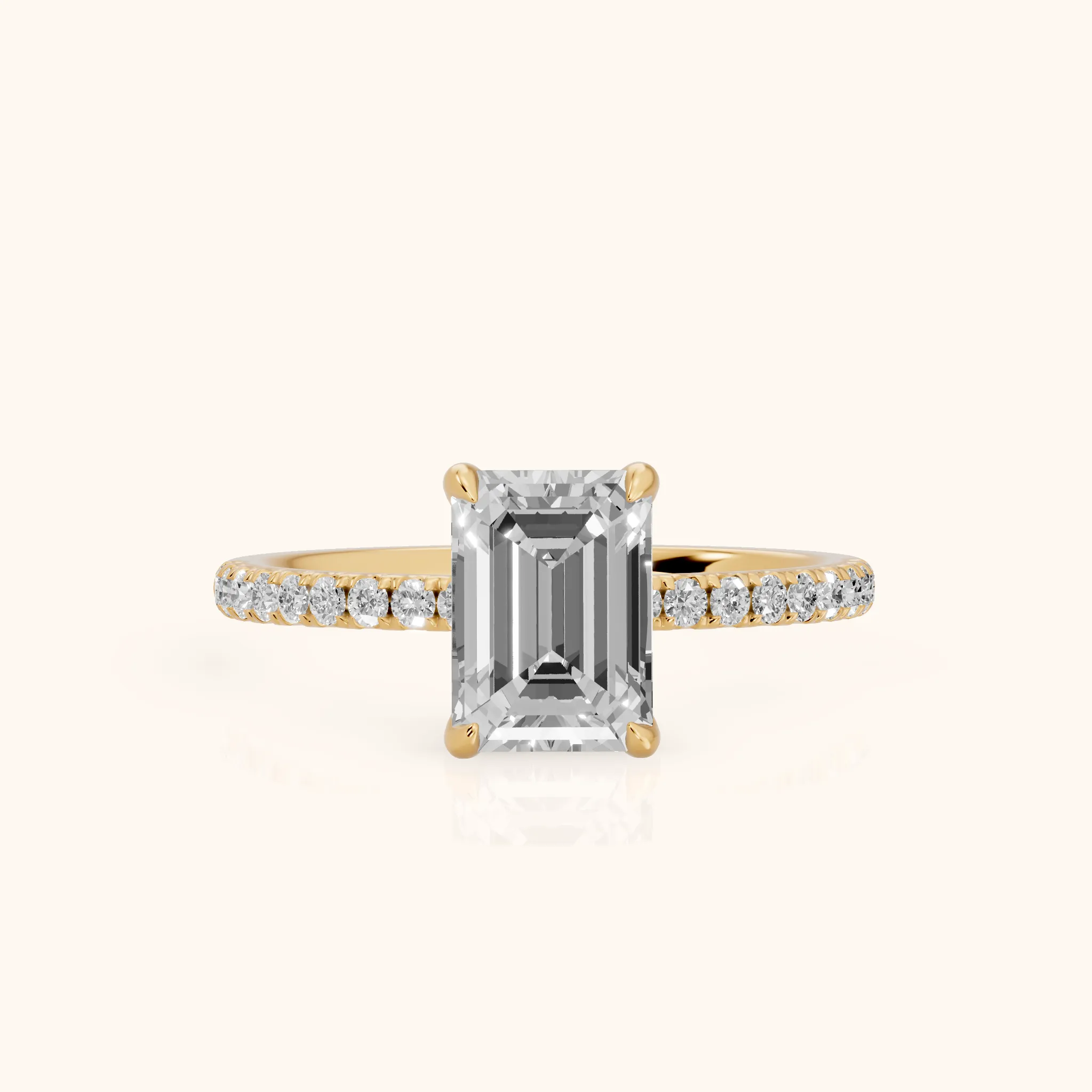 Ione Solitaire Pavé Emerald Diamond Engagement Ring in Yellow Gold — view 1
