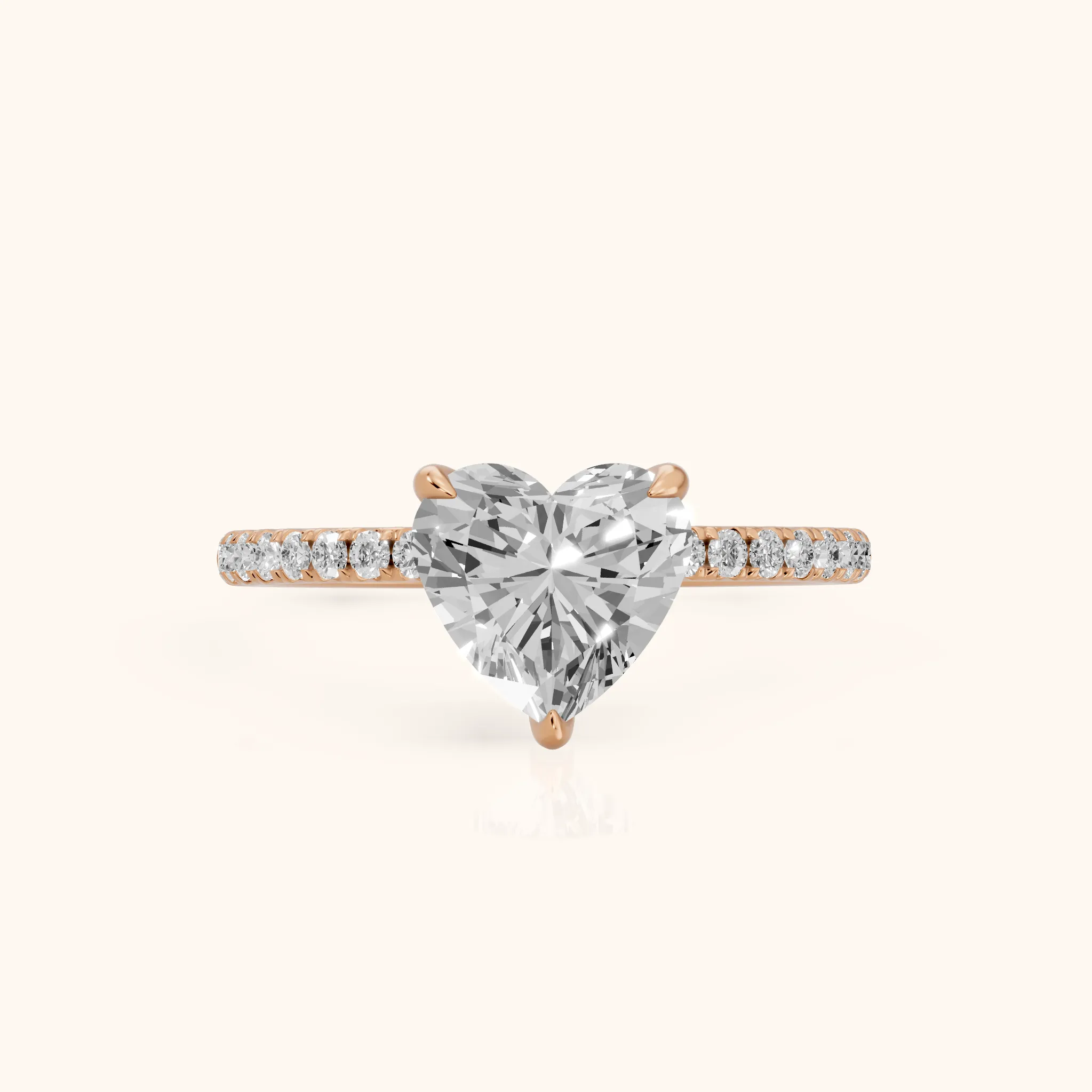 Ione Solitaire Pavé Heart Diamond Engagement Ring in Rose Gold — view 1