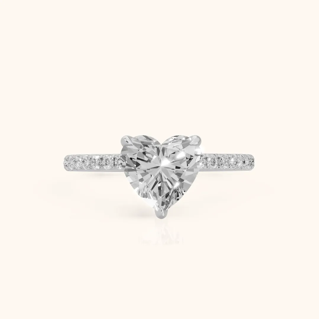 Ione Solitaire Pavé Heart Diamond Engagement Ring in Silver — view 2