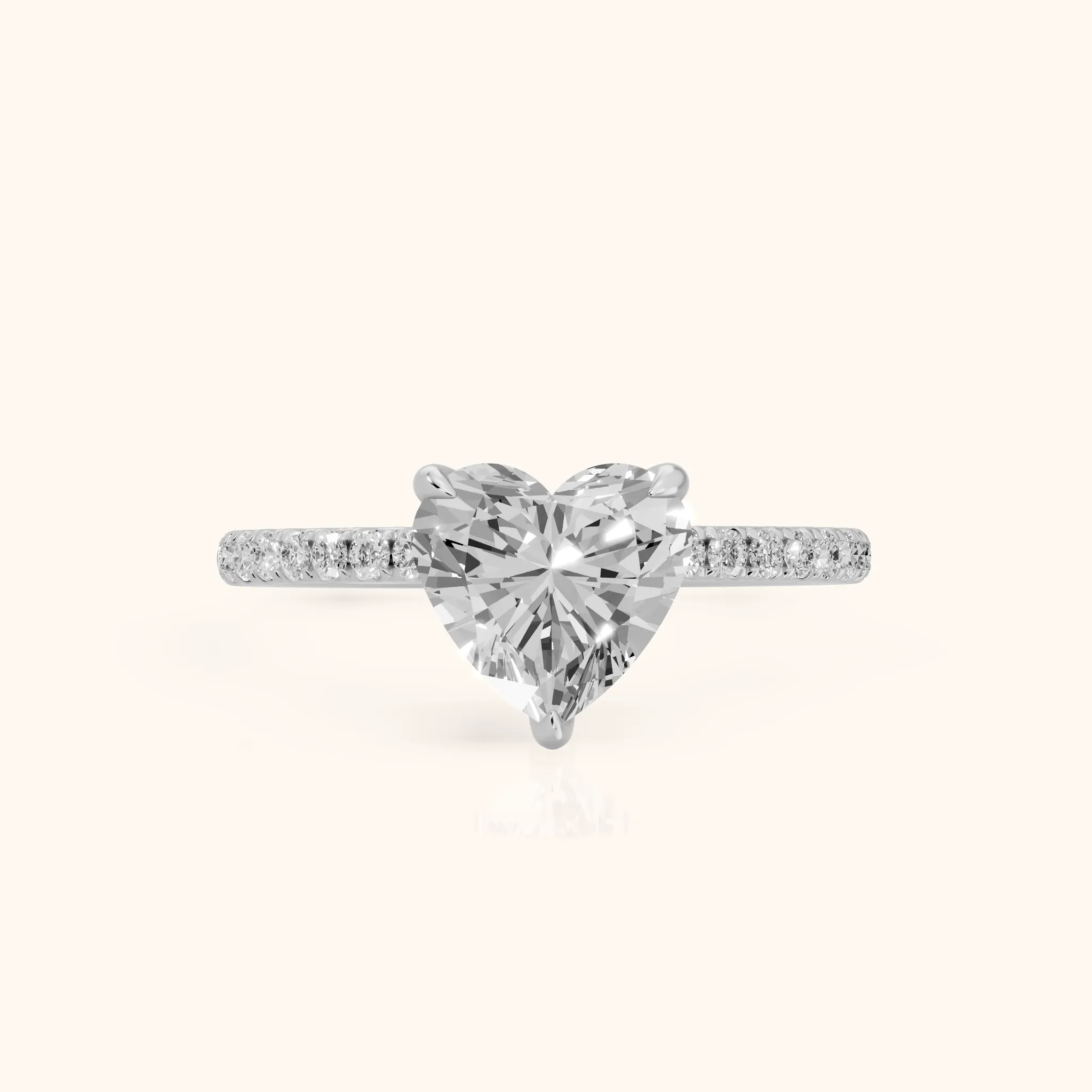 Ione Solitaire Pavé Heart Diamond Engagement Ring in Silver — view 1