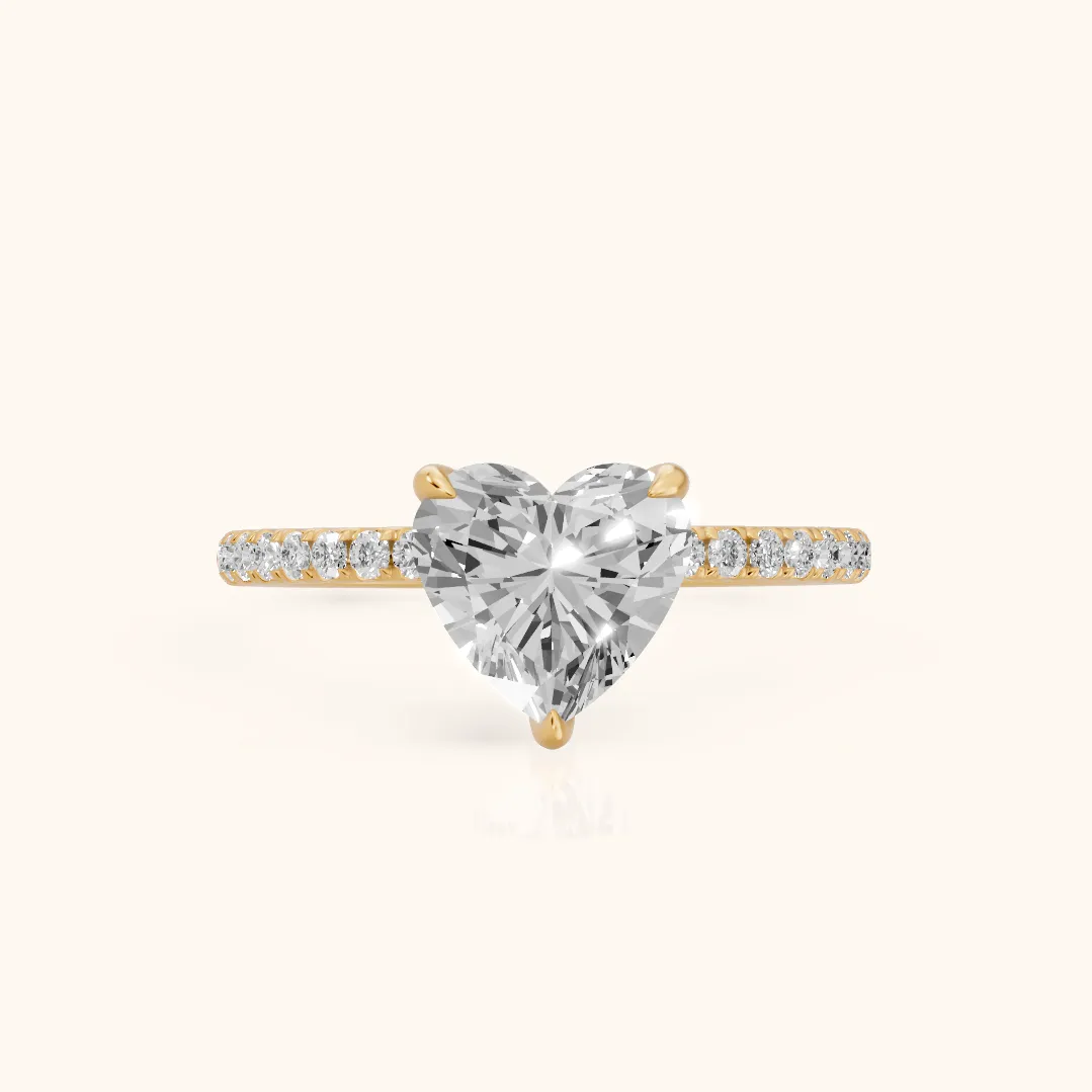 Ione Solitaire Pavé Heart Diamond Engagement Ring in Yellow Gold — view 2
