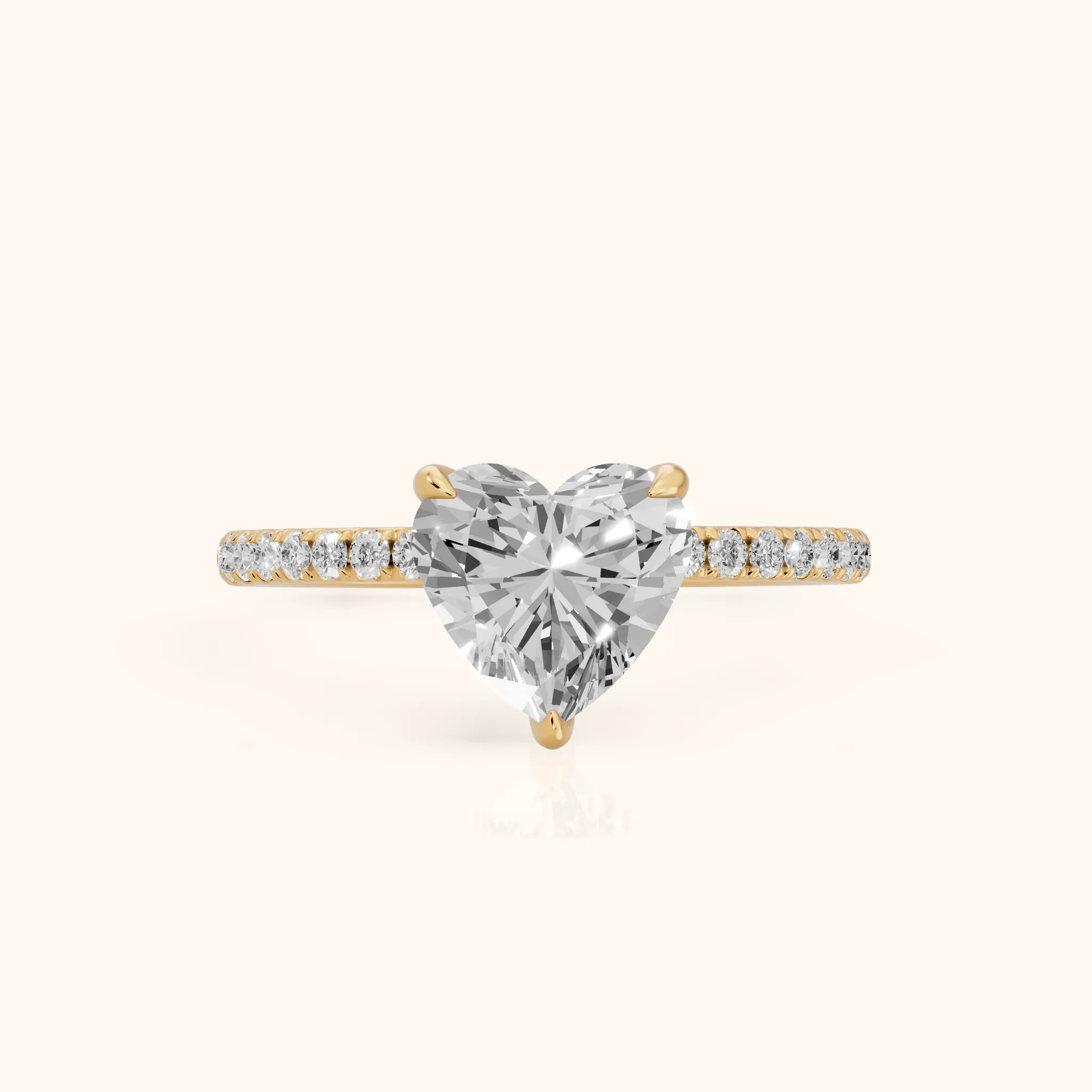 Ione Solitaire Pavé Heart Diamond Engagement Ring in Yellow Gold — view 1