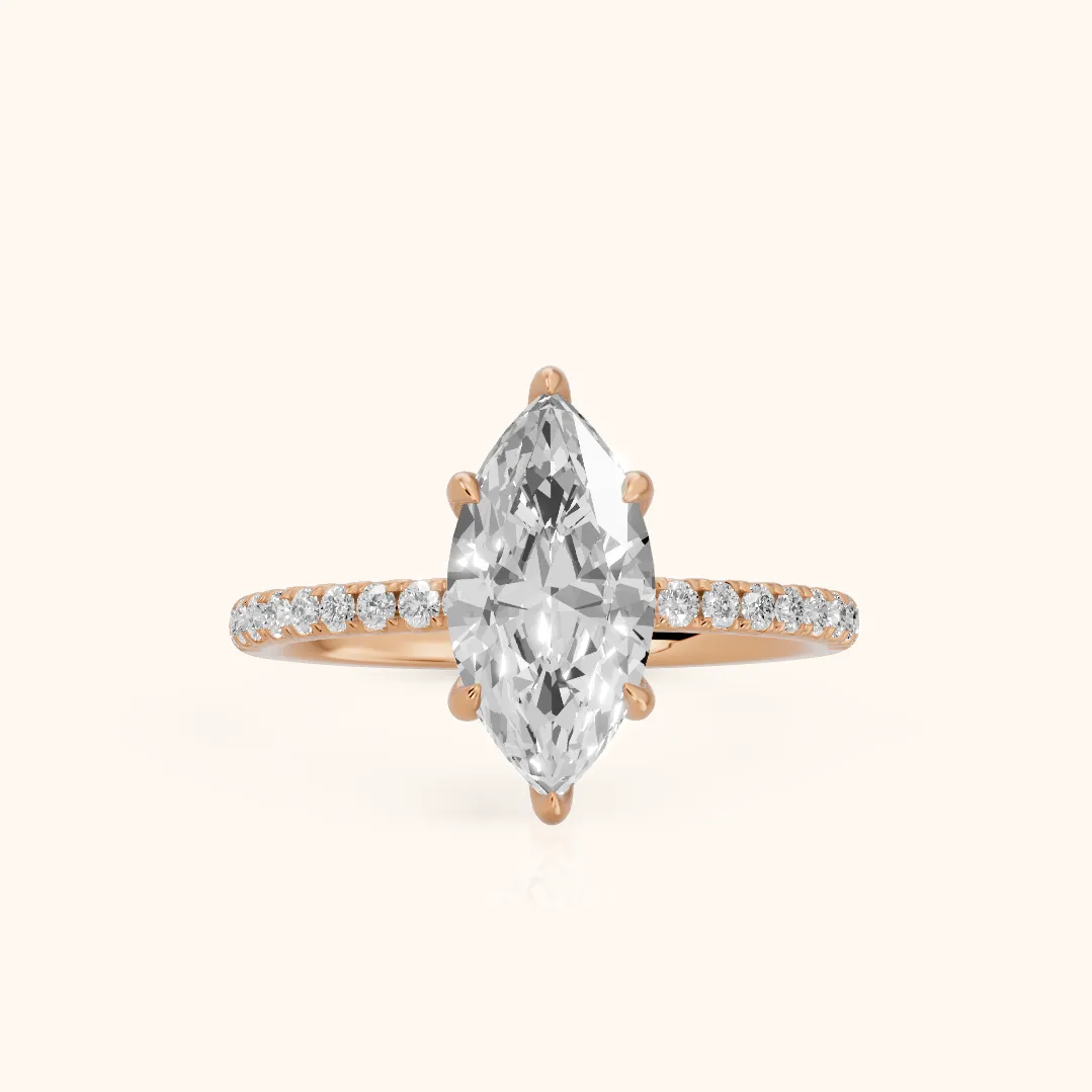 Ione Solitaire Pavé Marquise Diamond Engagement Ring in Rose Gold — view 2