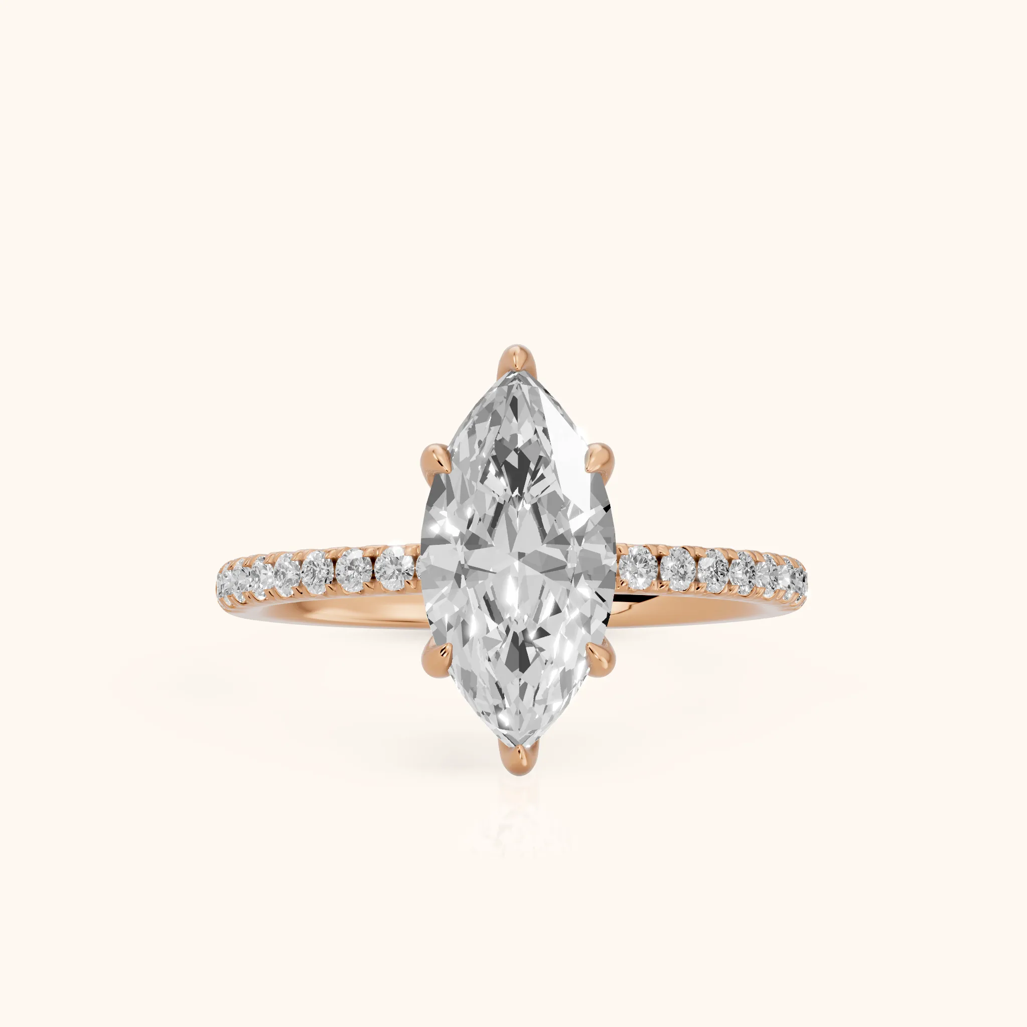 Ione Solitaire Pavé Marquise Diamond Engagement Ring in Rose Gold — view 1