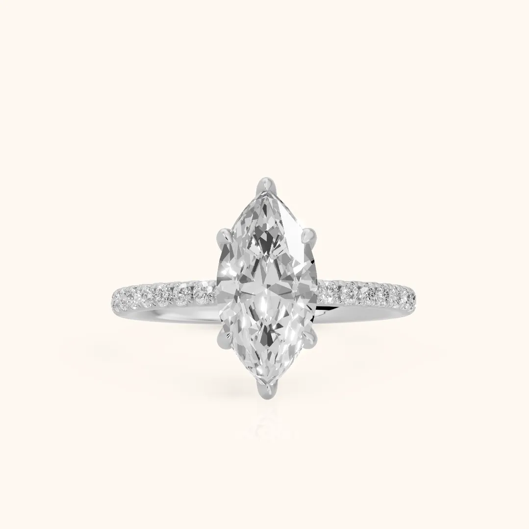 Ione Solitaire Pavé Marquise Diamond Engagement Ring in Silver — view 2