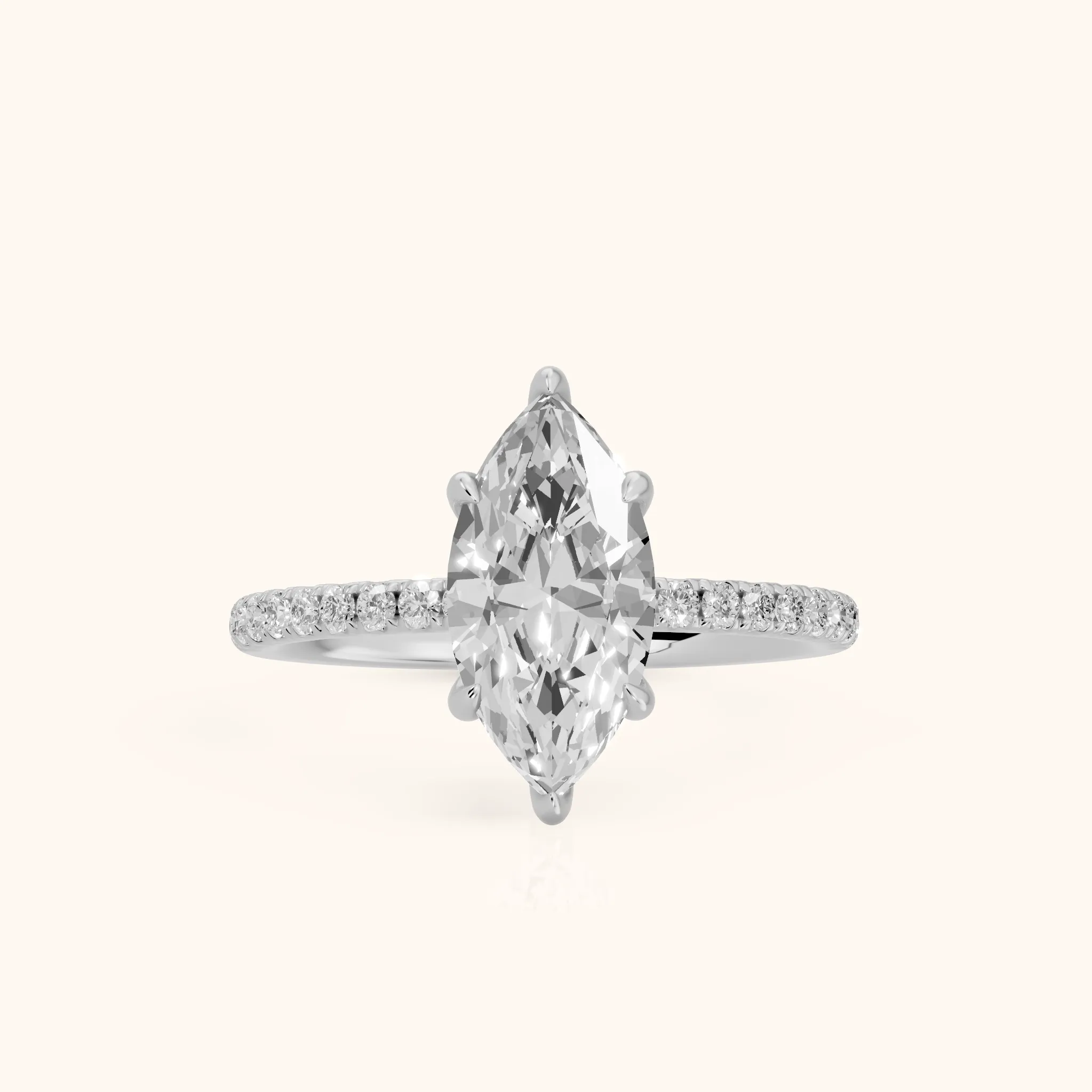 Ione Solitaire Pavé Marquise Diamond Engagement Ring in Silver — view 1