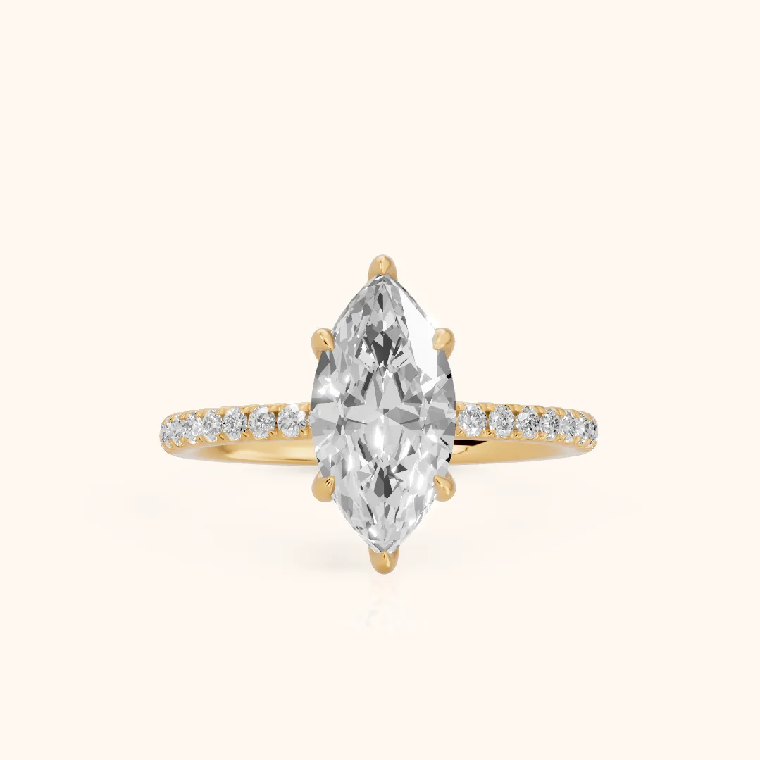 Ione Solitaire Pavé Marquise Diamond Engagement Ring in Yellow Gold — view 2