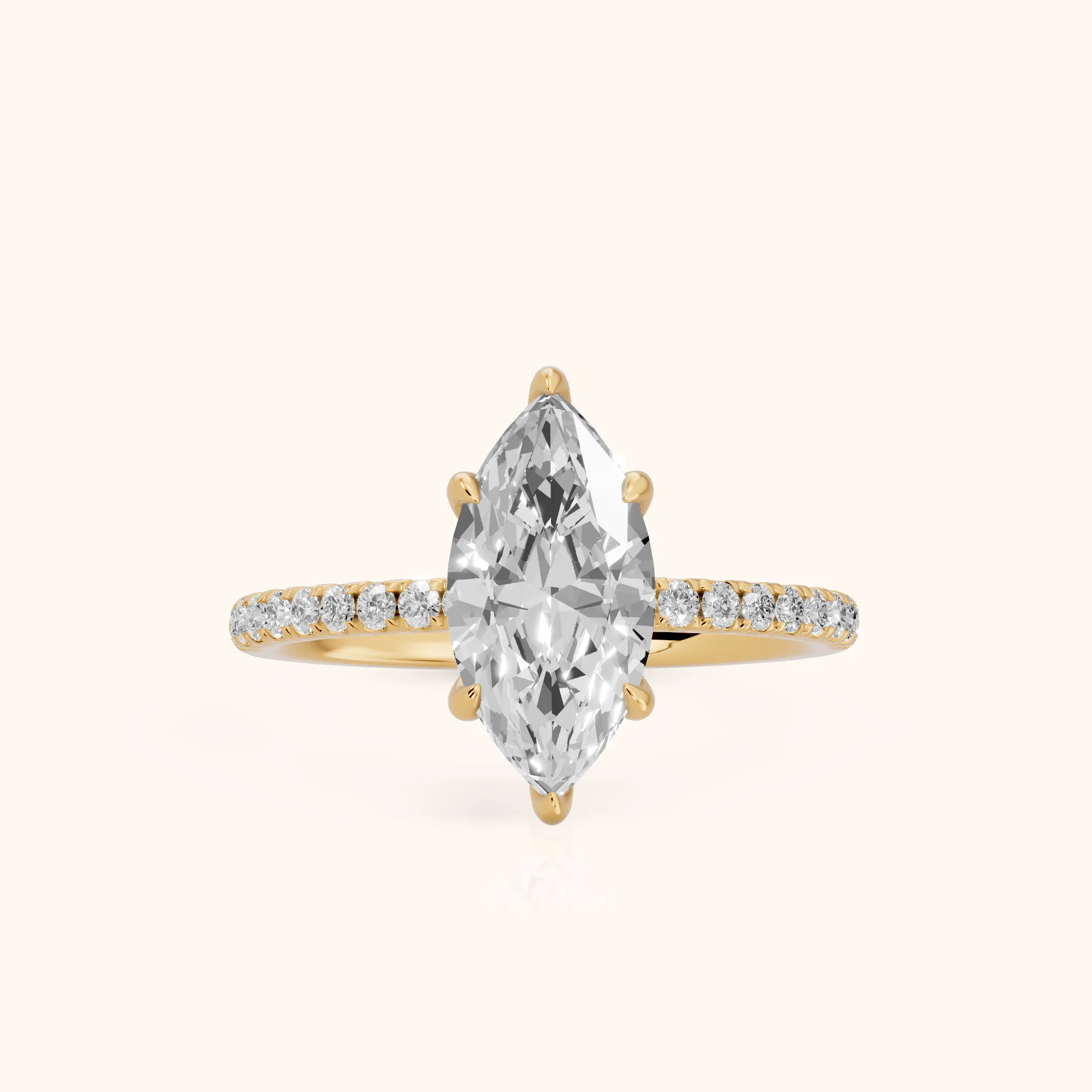 Ione Solitaire Pavé Marquise Diamond Engagement Ring in Yellow Gold — view 1