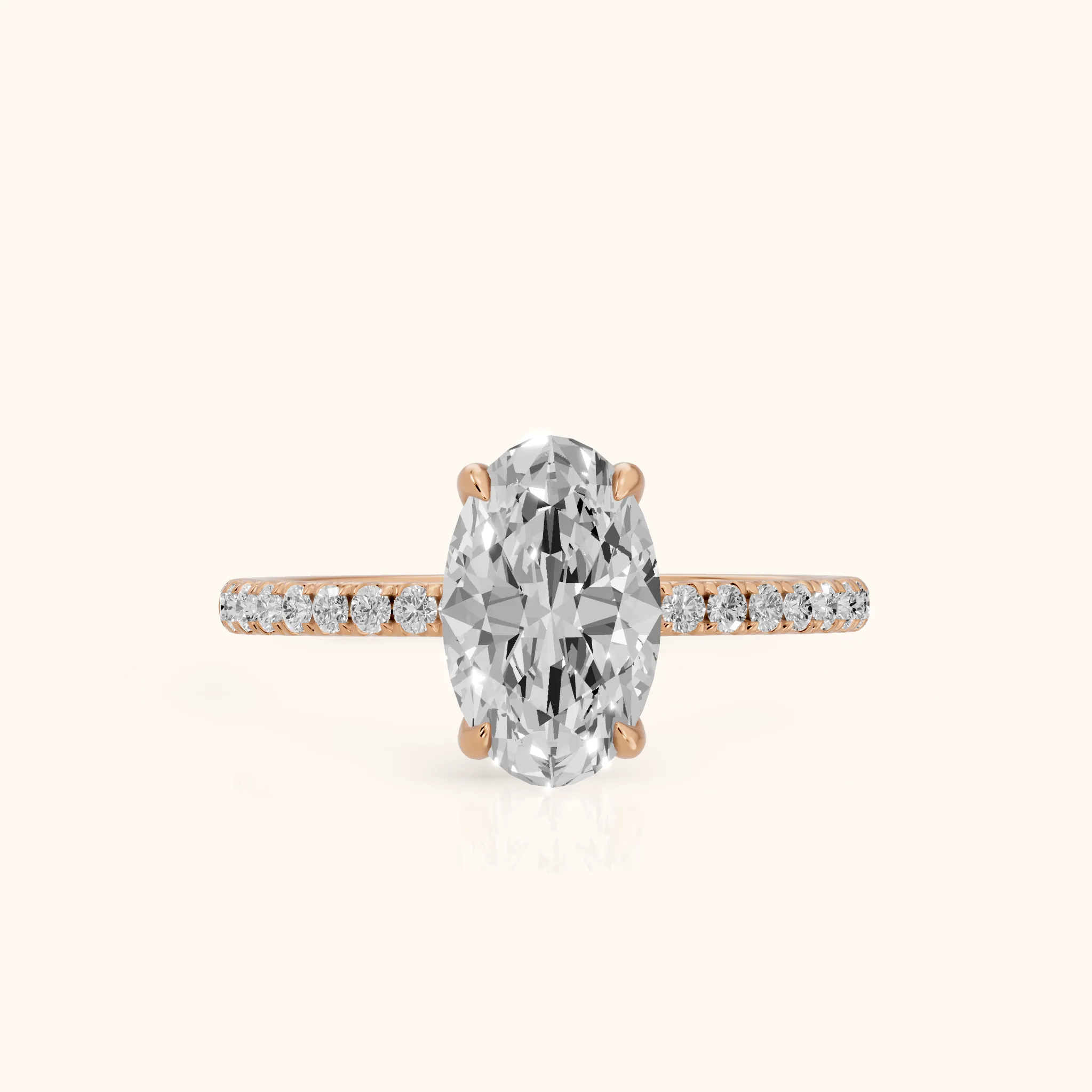 Ione Solitaire Pavé Oval Diamond Engagement Ring in Rose Gold — view 1