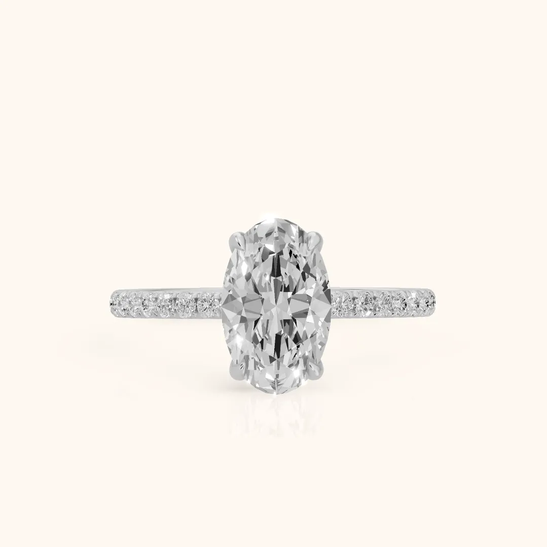 Ione Solitaire Pavé Oval Diamond Engagement Ring in Silver — view 2