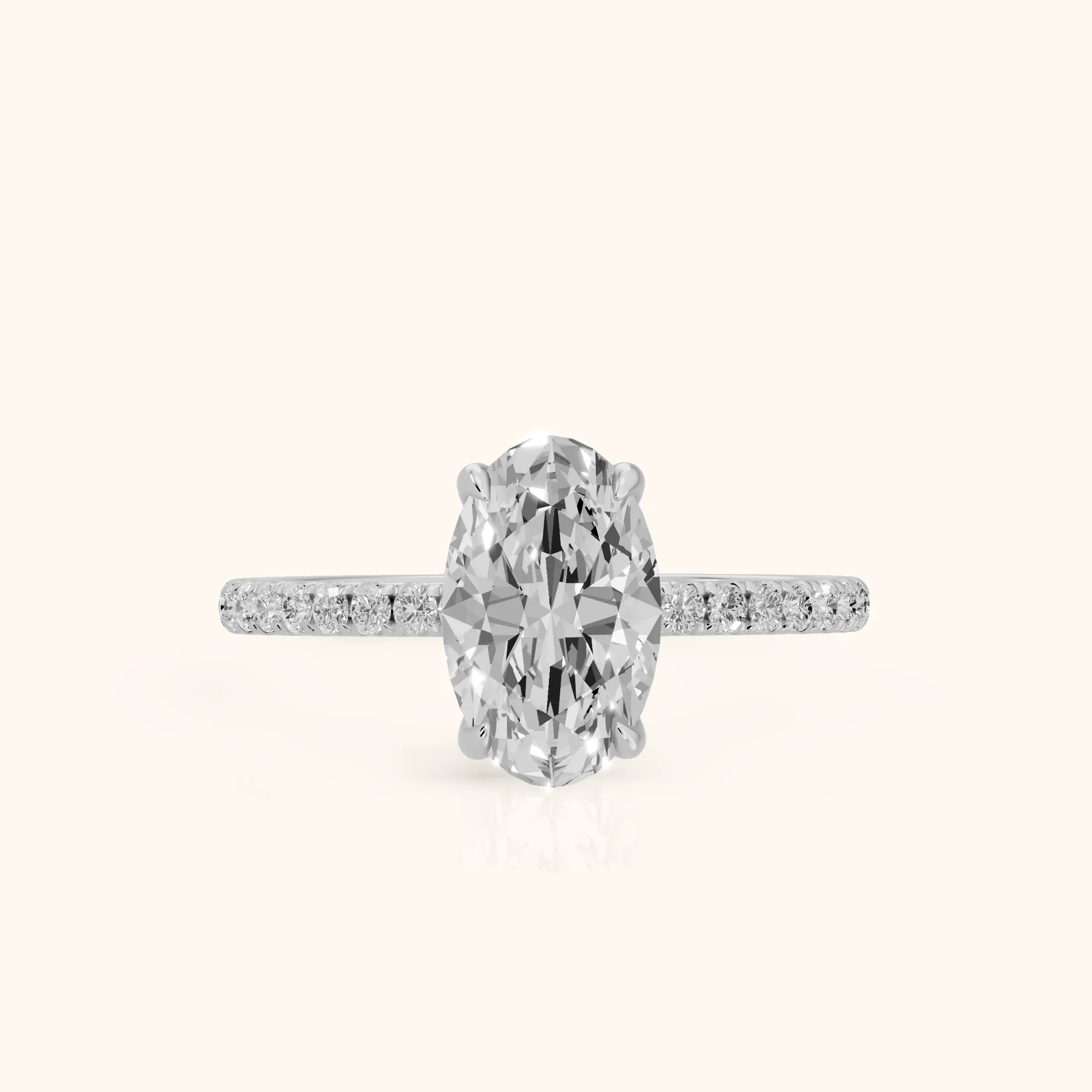 Ione Solitaire Pavé Oval Diamond Engagement Ring in Silver — view 1