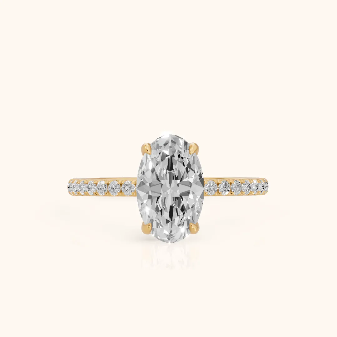 Ione Solitaire Pavé Oval Diamond Engagement Ring in Yellow Gold — view 2