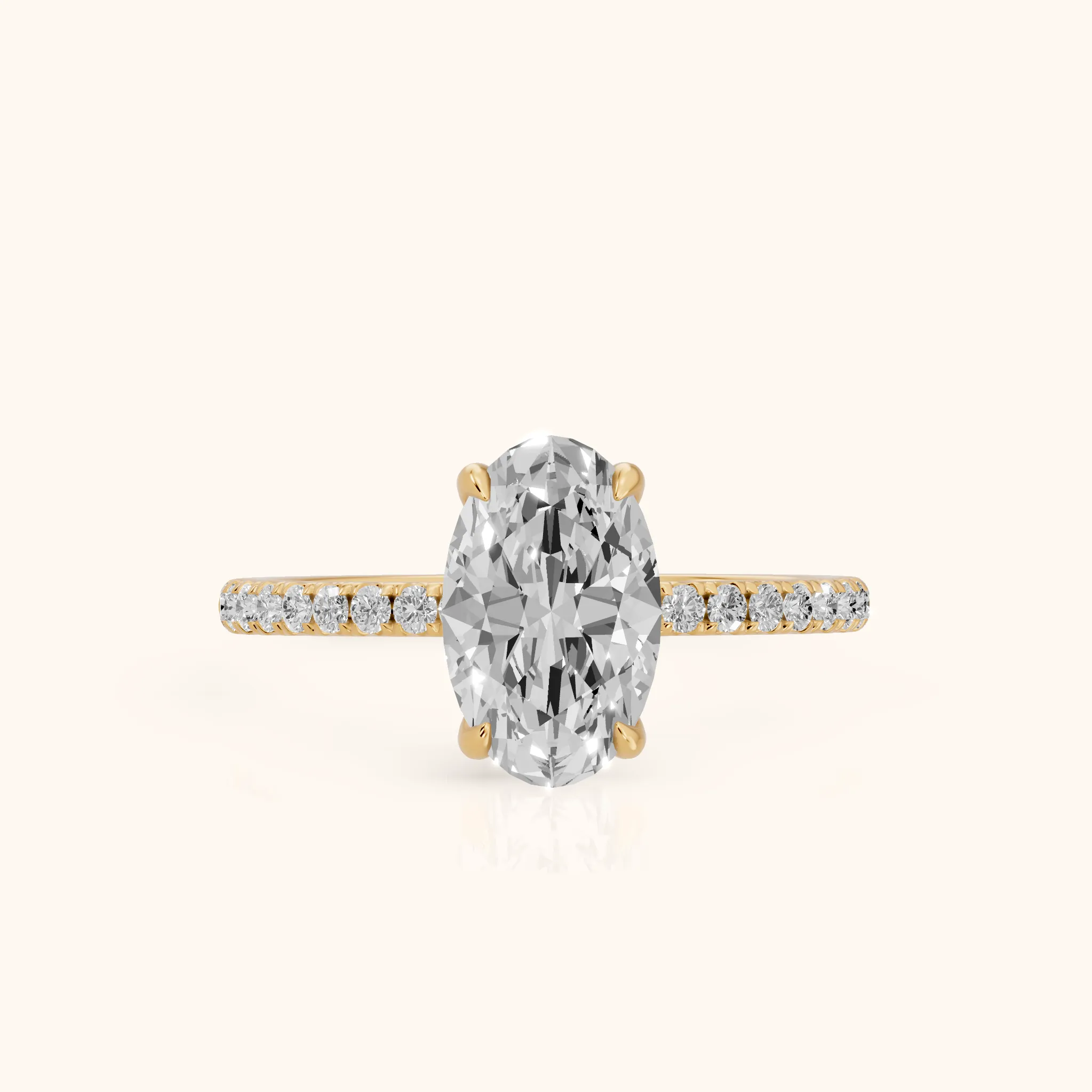 Ione Solitaire Pavé Oval Diamond Engagement Ring in Yellow Gold — view 1