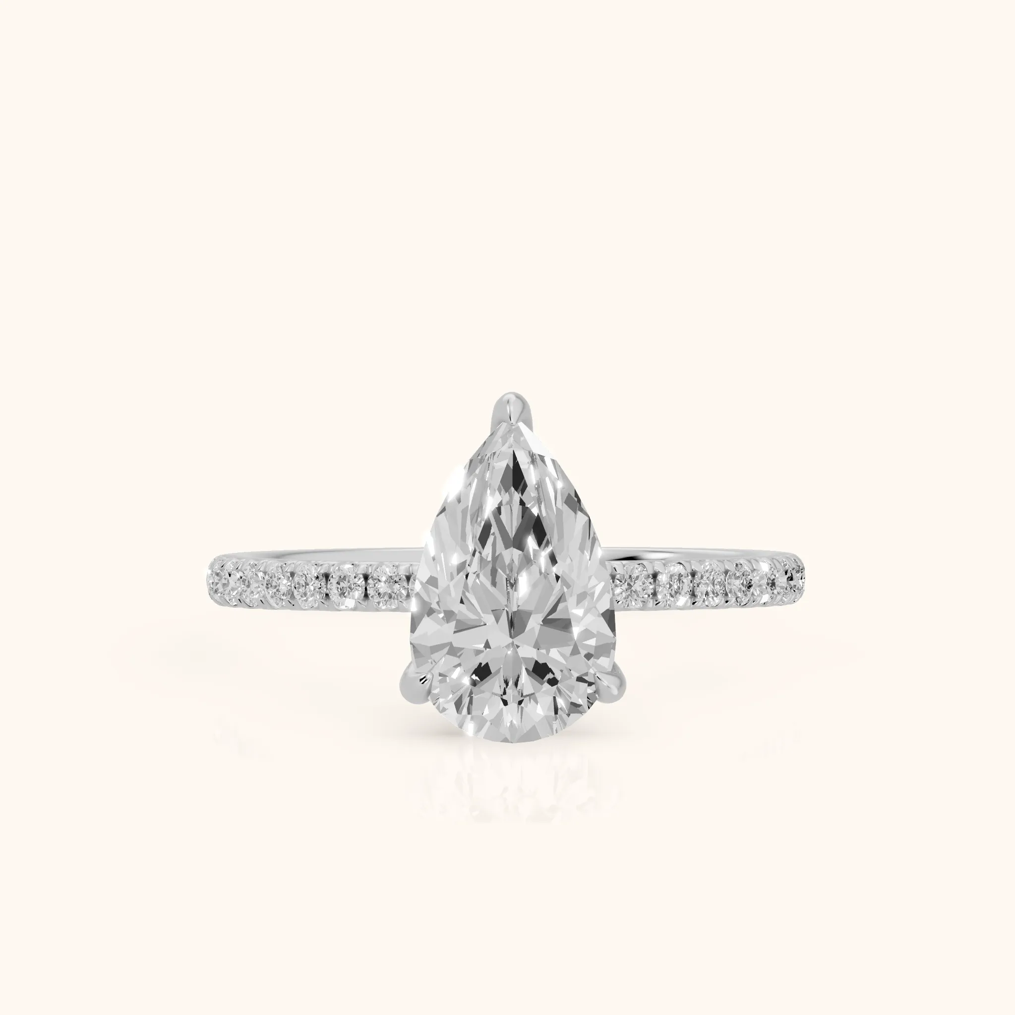 Ione Solitaire Pavé Pear Diamond Engagement Ring in Silver — view 1