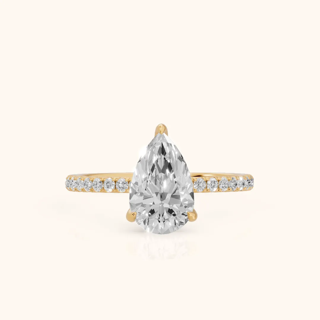 Ione Solitaire Pavé Pear Diamond Engagement Ring in Yellow Gold — view 2