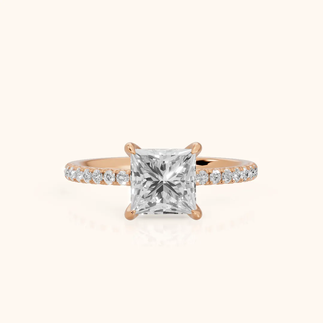 Ione Solitaire Pavé Princess Diamond Engagement Ring in Rose Gold — view 2