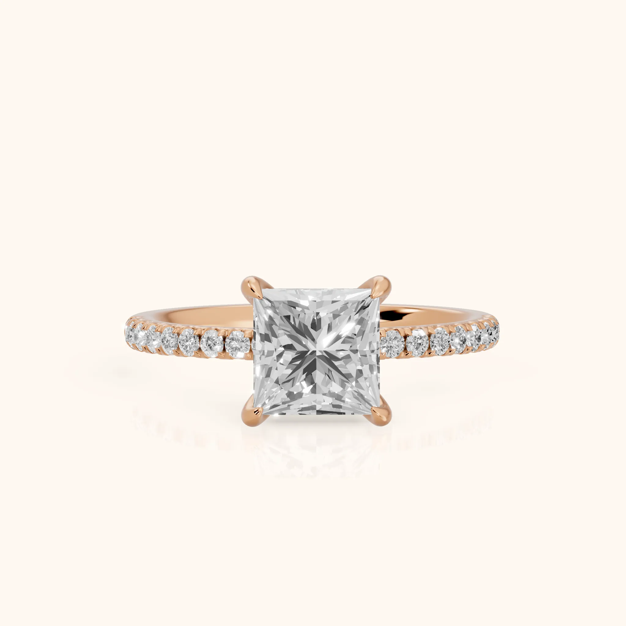 Ione Solitaire Pavé Princess Diamond Engagement Ring in Rose Gold — view 1