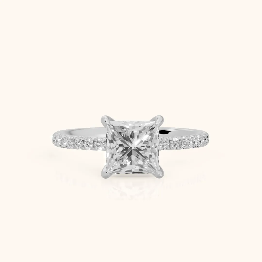 Ione Solitaire Pavé Princess Diamond Engagement Ring in Silver — view 2