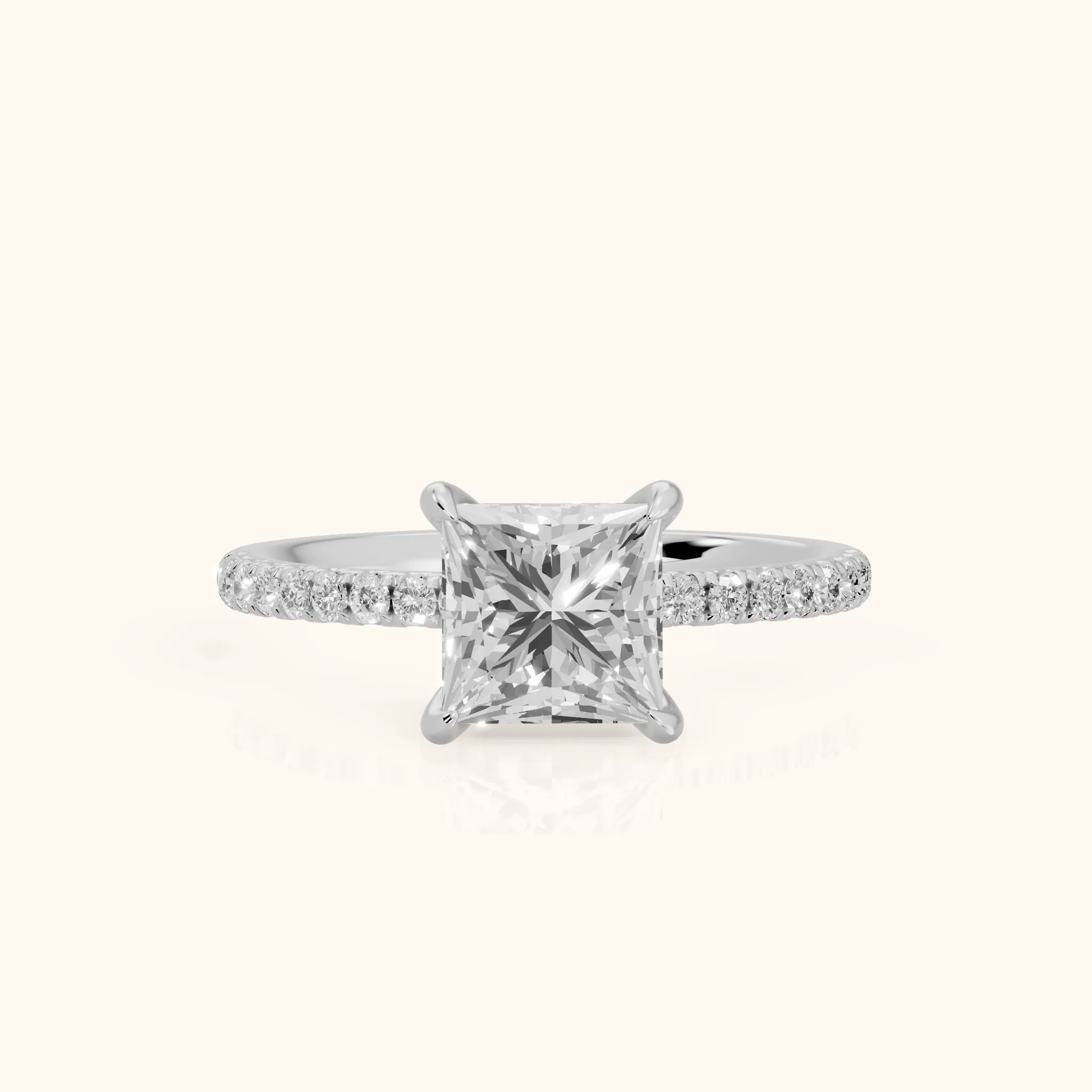 Ione Solitaire Pavé Princess Diamond Engagement Ring in Silver — view 1