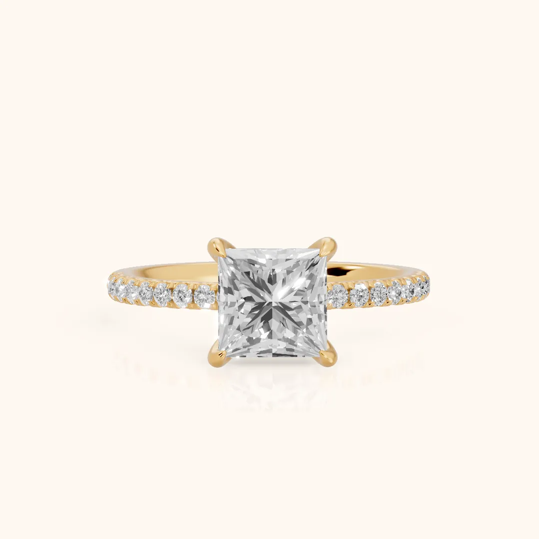 Ione Solitaire Pavé Princess Diamond Engagement Ring in Yellow Gold — view 2